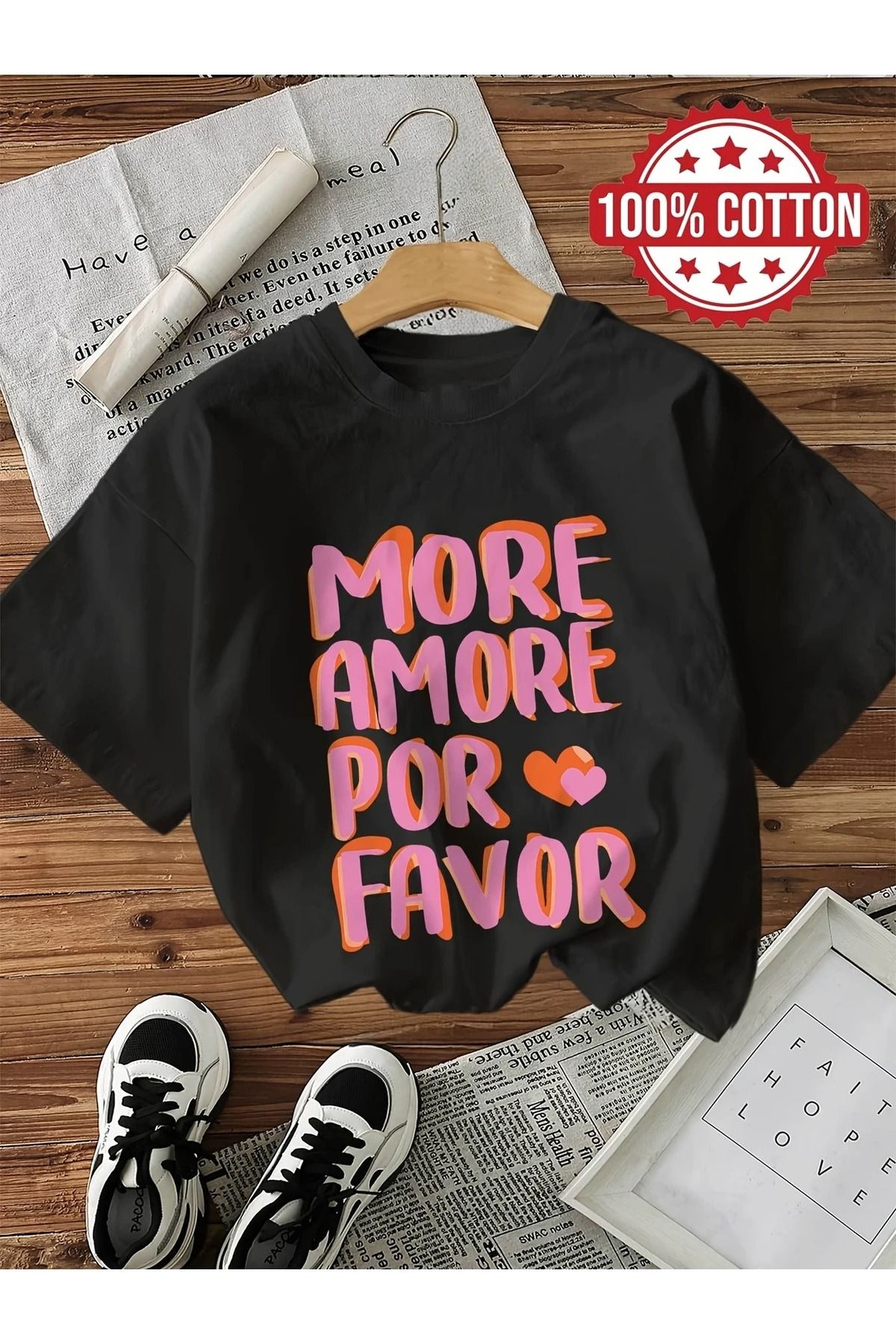 Massgai Unisex More Amore Por Favor Baskılı Oversize %100 Pamuk T-shirt