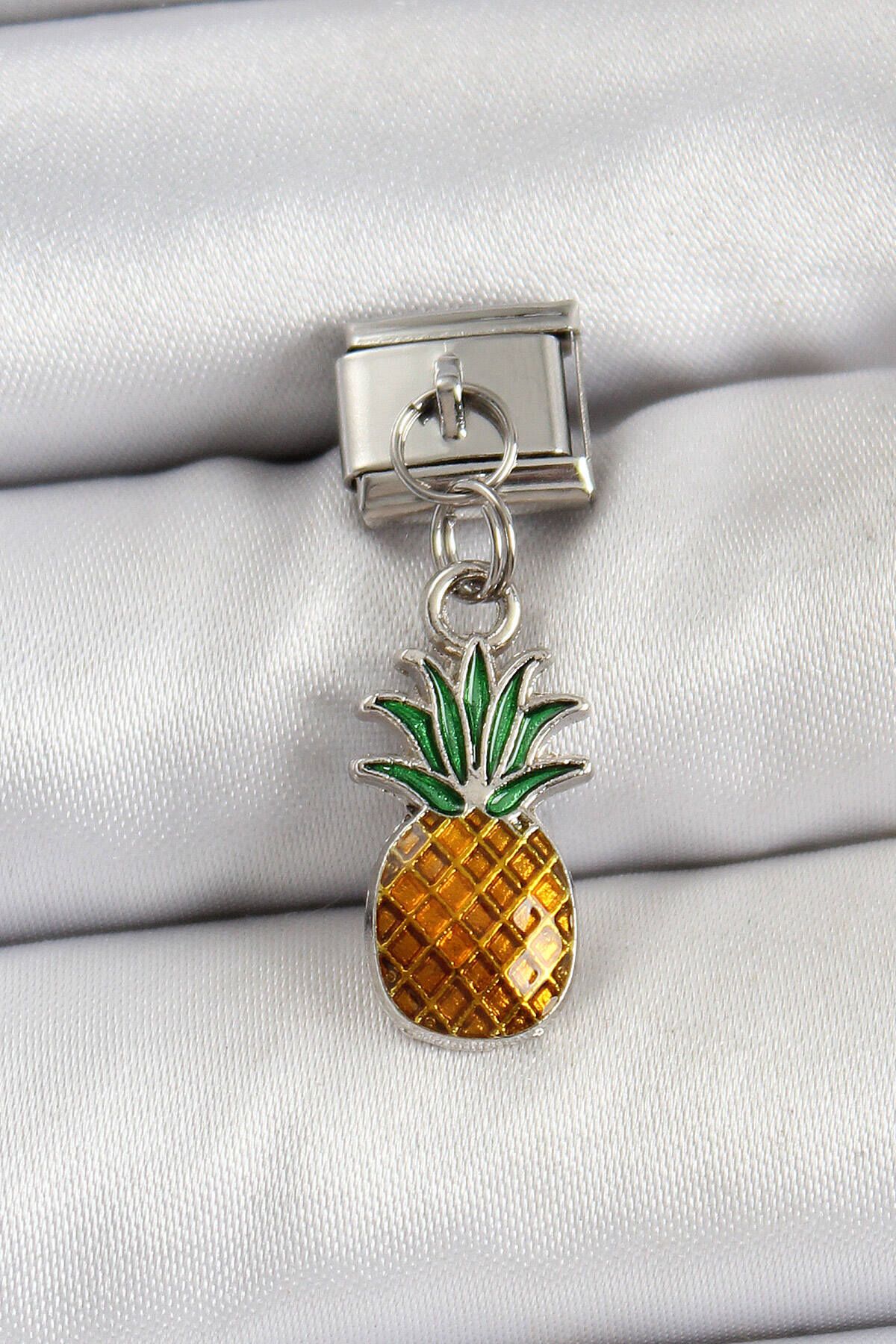 Avantaj Kapıda ® 316L Çelik Sallantılı Ananas Model Gümüş Renk Nomination Charm