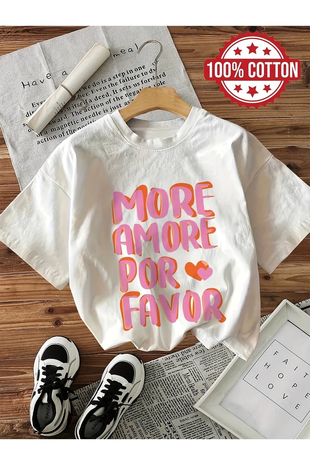 Massgai Unisex More Amore Por Favor Baskılı Oversize %100 Pamuk T-shirt