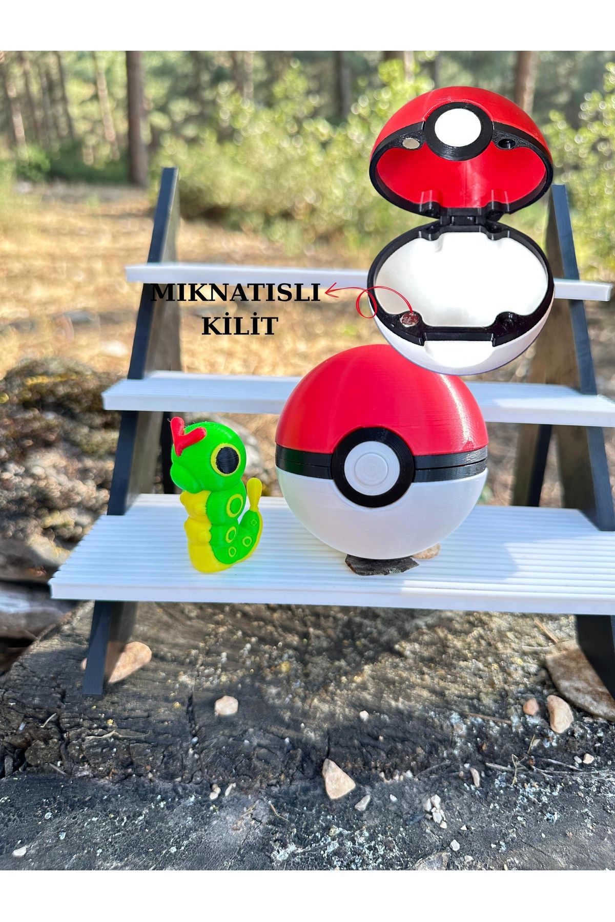 Phoenix Koleksiyon Pokeball Pokemon Topu ve Pokemon Caterpie Poketop - Mıknatıslı