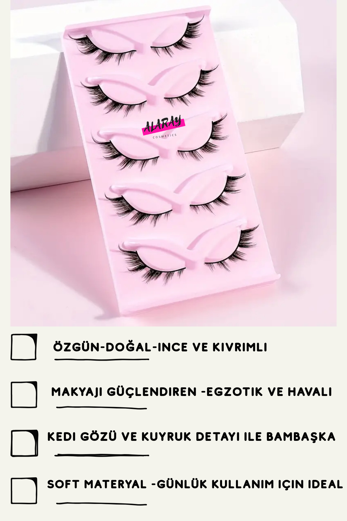 Alara'nın Kirpik Koleksıyonundan- 5 Çift Doğal ve Kuyruklu Stiller, C Bukle, Çoklu Uzunluklar, 0.07m — kuyrukluyıldız5 — تصویر 3 از 8