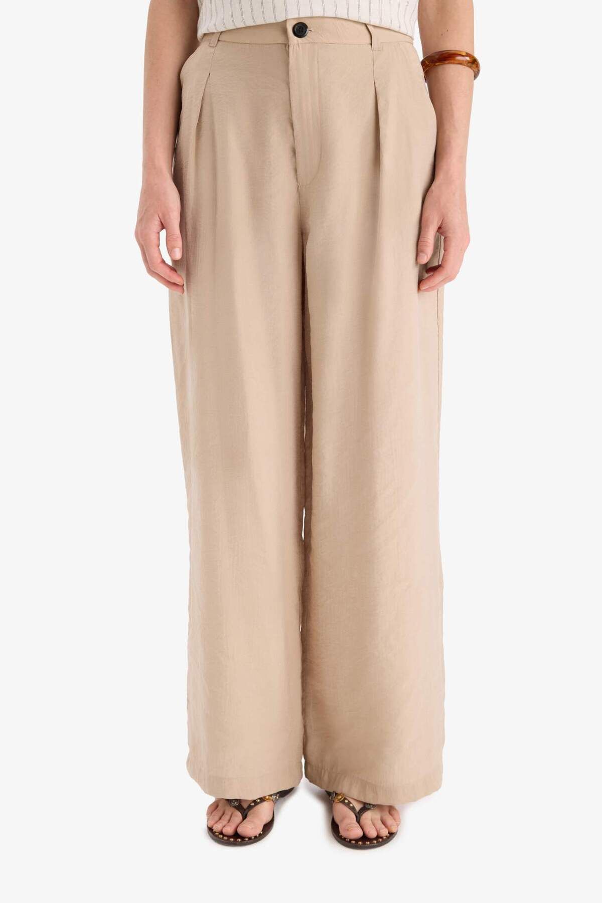 DeFacto Culotte Yüksek Bel Geniş Paça Pensli Keten Karışımlı Pantolon F1855AX25SP