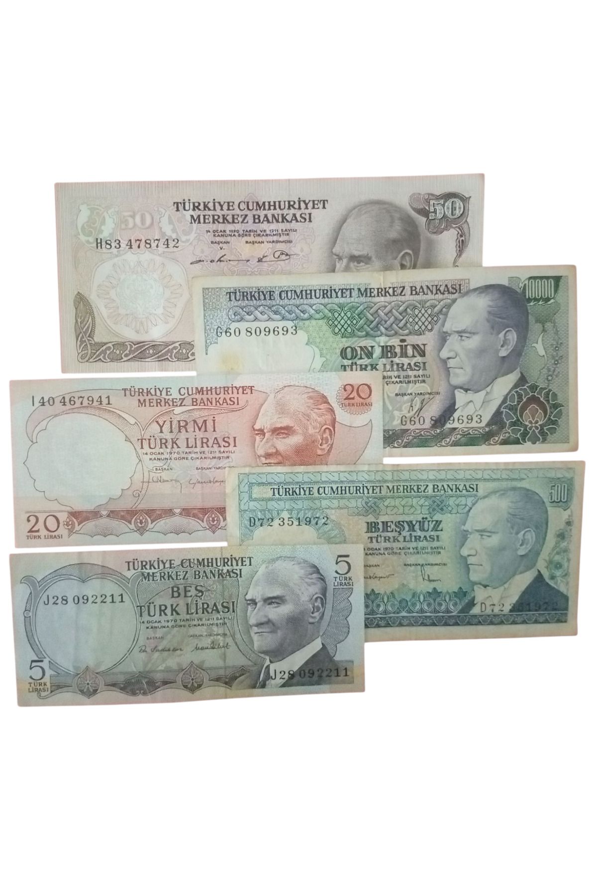 Yediotuz 6. 7. Emisyon 5 Adet Koleksiyon Kağıt Para, Para Koleksiyonu Eski Para Hobi Hediye Antika Darpane
