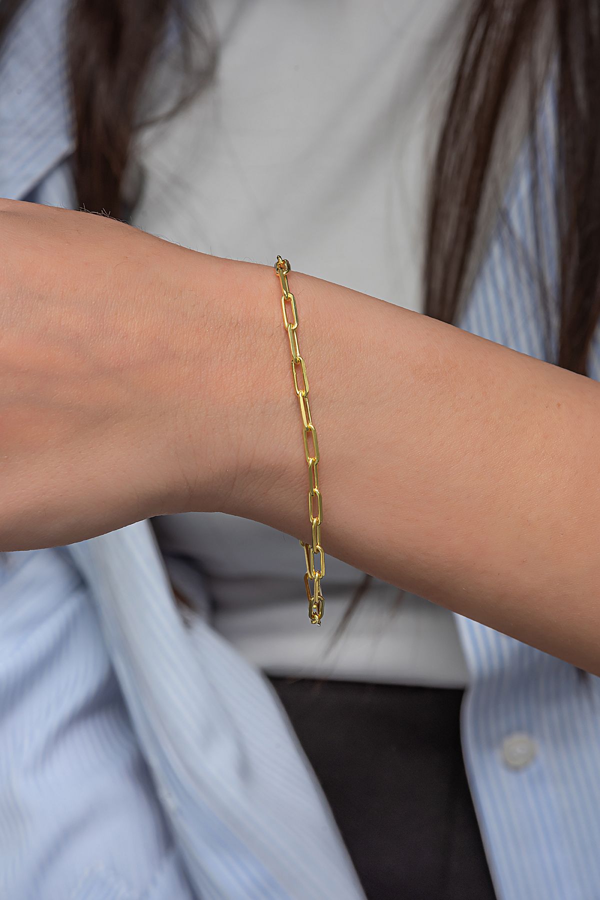 esem gold 925 Ayar paperclip Gümüş Bileklik