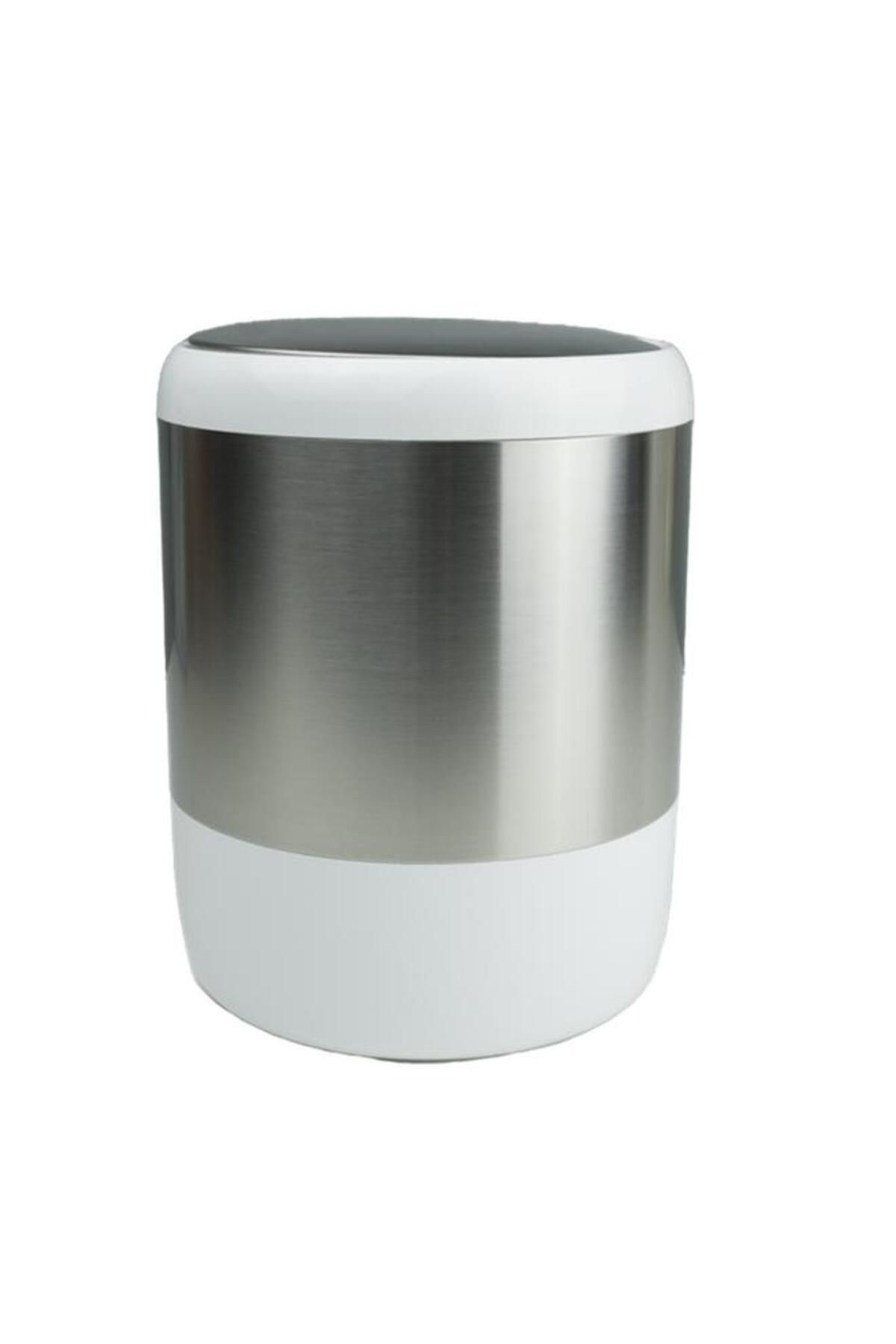 Generic-Primanova Lima Easy to Access Swing Lid Waste Bin White and Silver 6 Liter 1