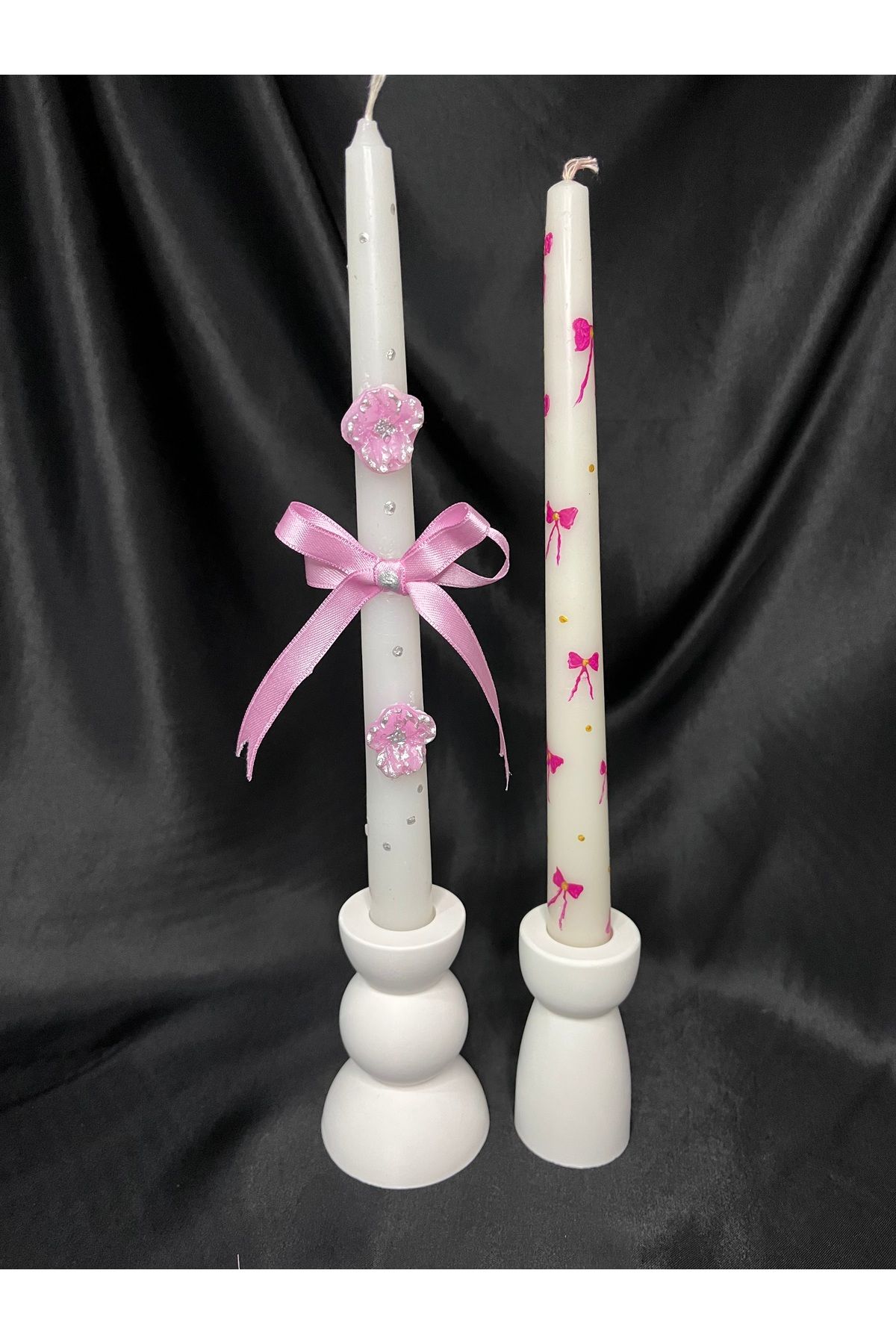 Nis Candle More Fiyonk Ve Çiçek Detaylı Kabartma Desen 2'li Şamdan Mum Seti