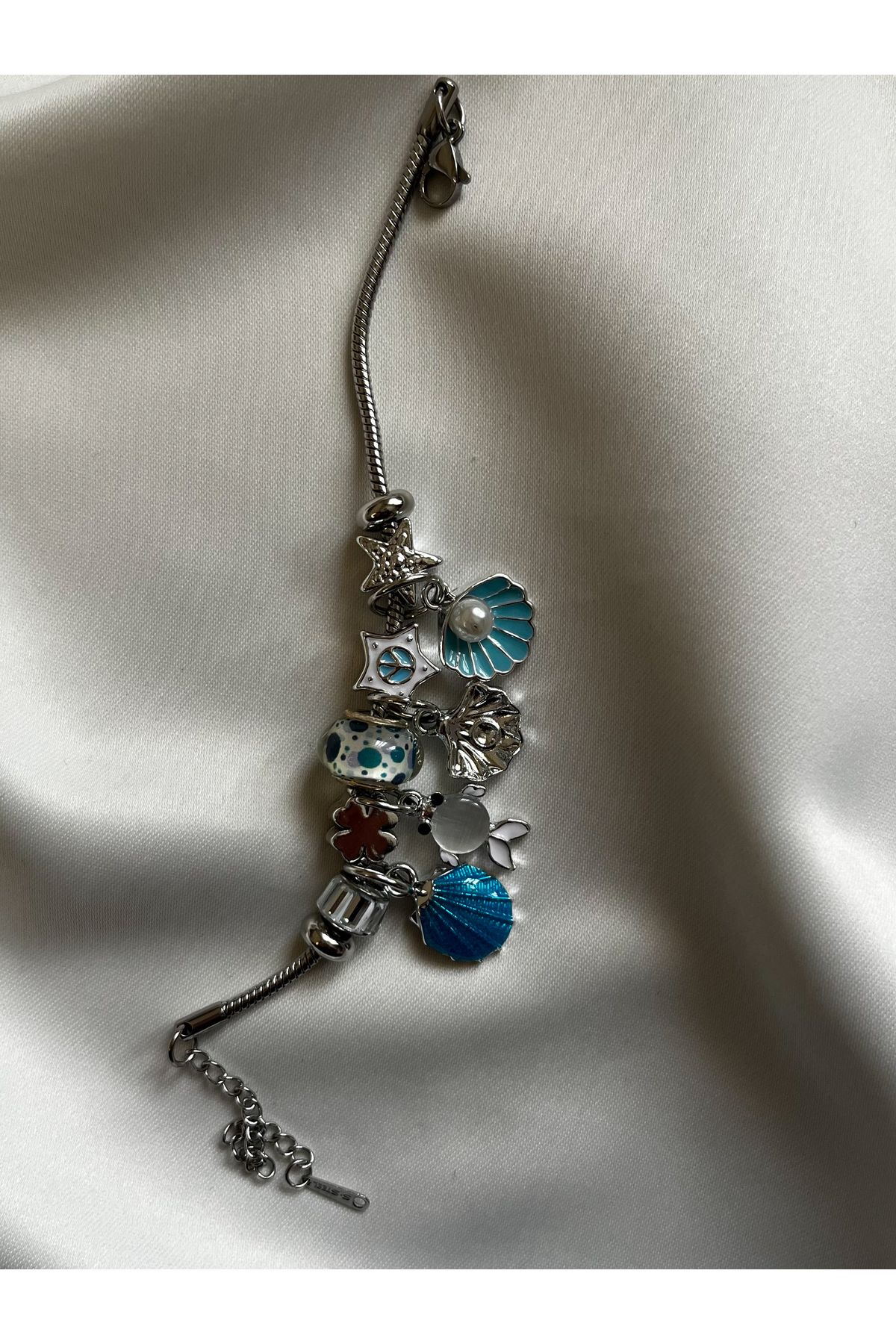 MODA Balık İnci Deniz Kabuğu Charmlı Silver Bileklik