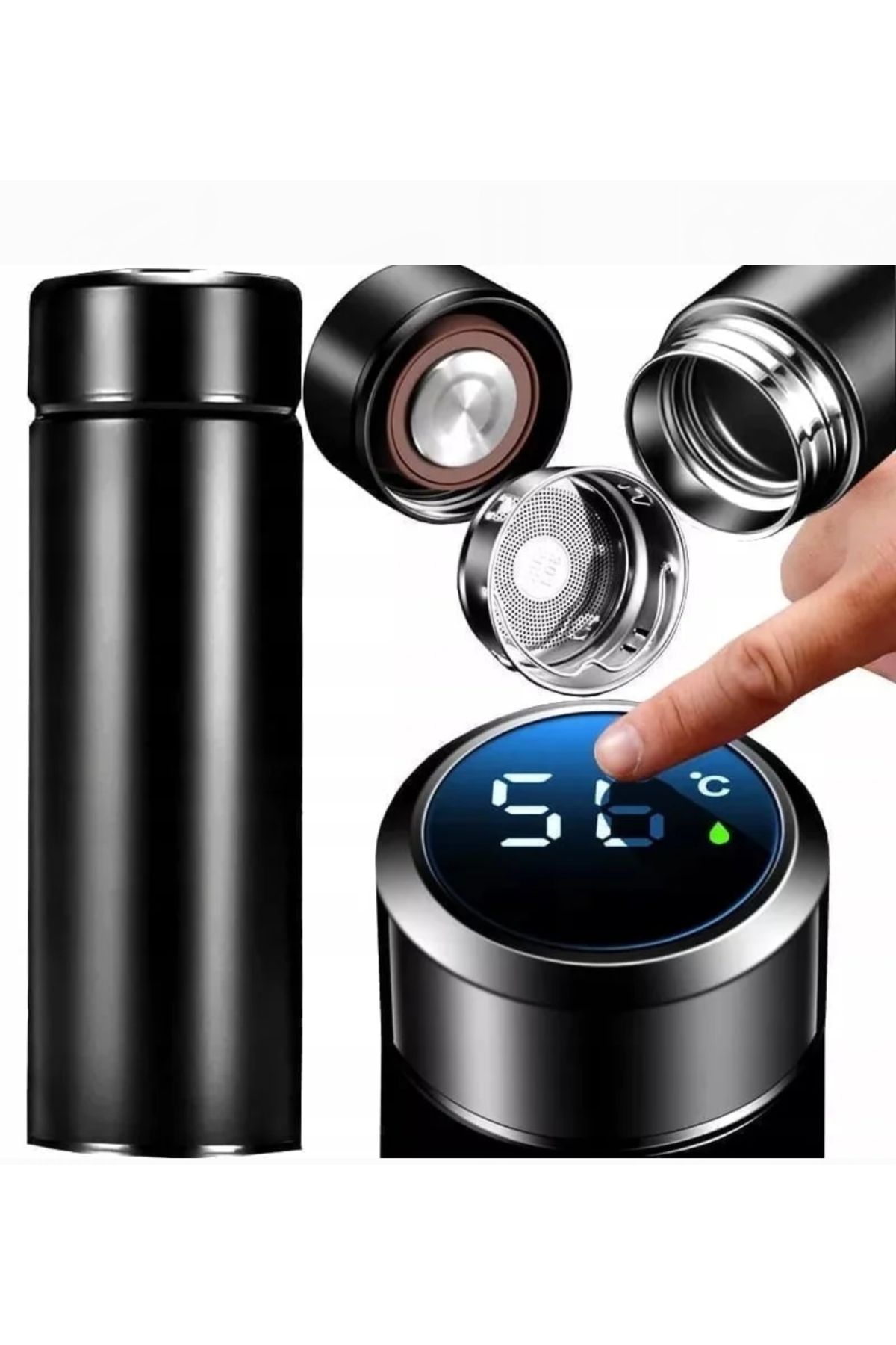 Wolawood Dijital LCD Ekranlı Akıllı Termos 500 ml Paslanmaz Çelik Isı Göstergeli Dereceli Sıcak Soğuk Matara