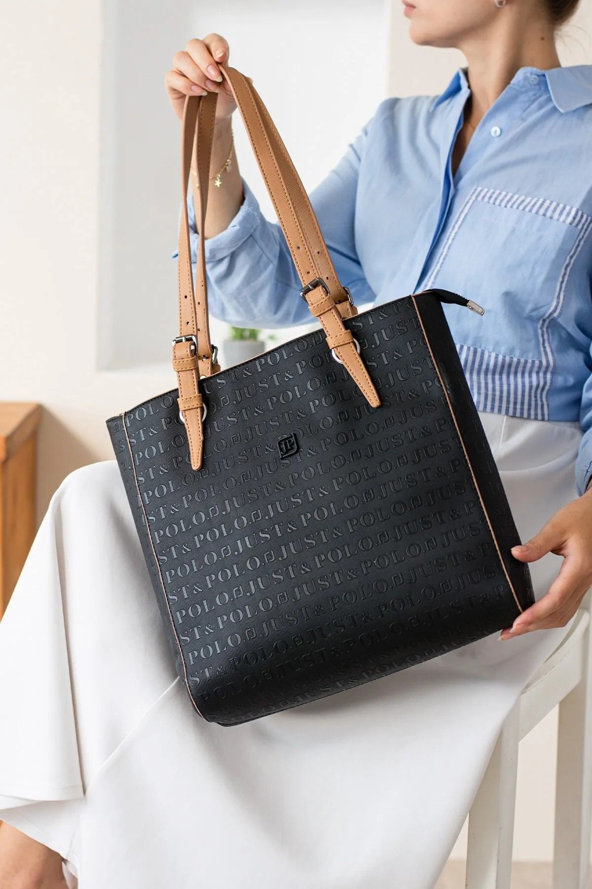 Just Polo Kadın Baskılı Büyük Boy El Çantası 344067PC