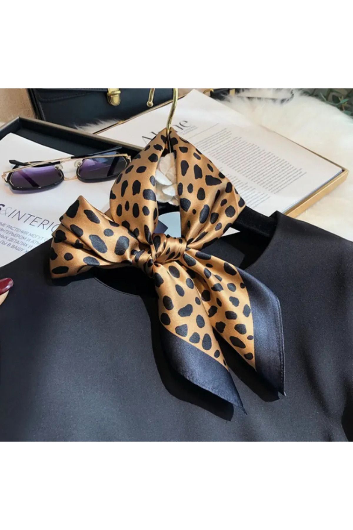 skoofed Leopar Kare Saten Fular - Eşarp - Yumuşak İnce Şal