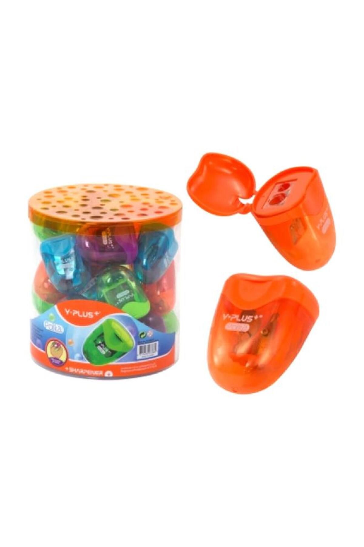 Generic-مبراة أقلام رصاص Y plus+ بفتحتين مع غطاء في وعاء متعدد الألوان YOYI-SX1402 1