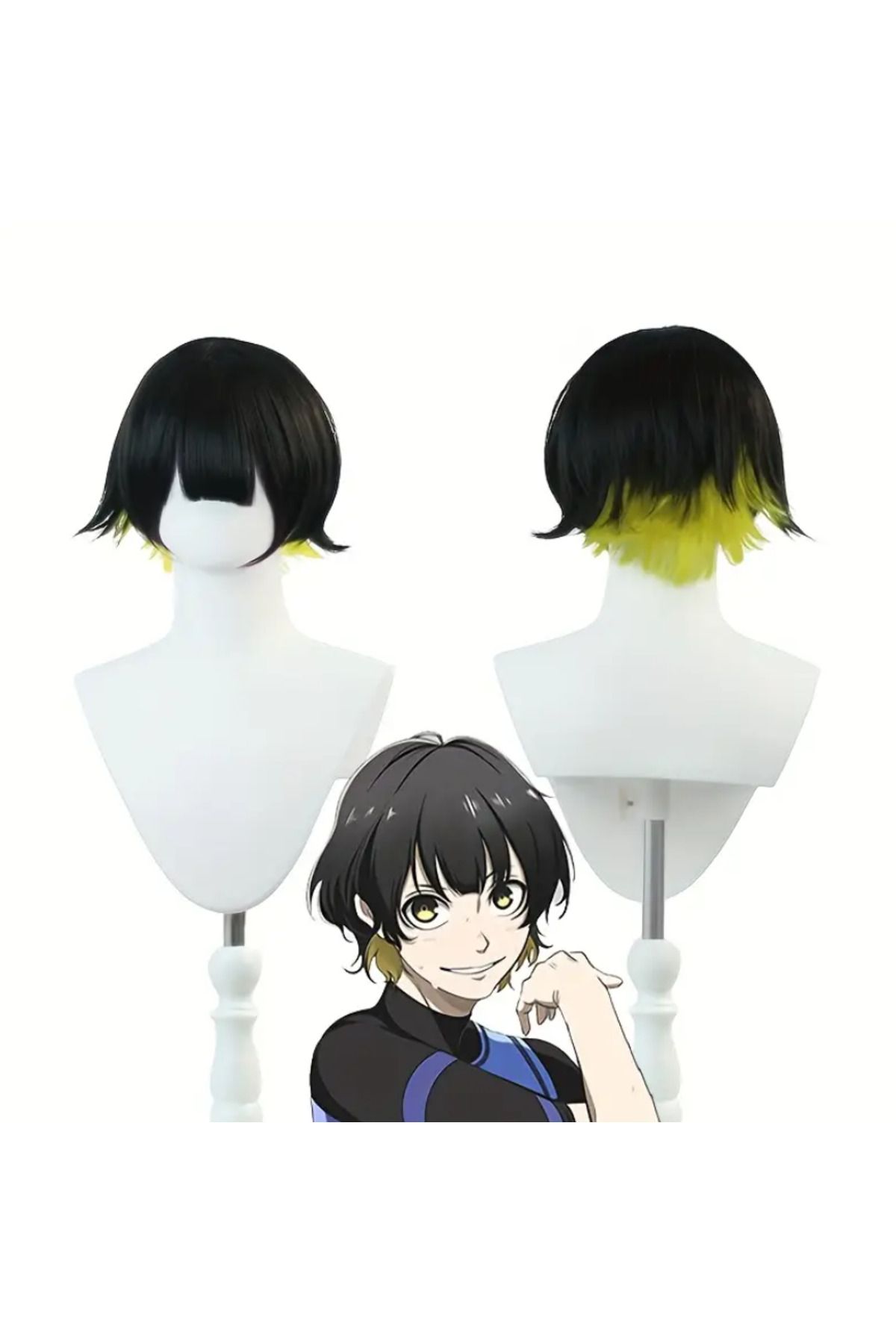Butic Anime Cosplay Blue Lock Bachira Peruk Sentetik 2 Renkli Kawaii Peruk