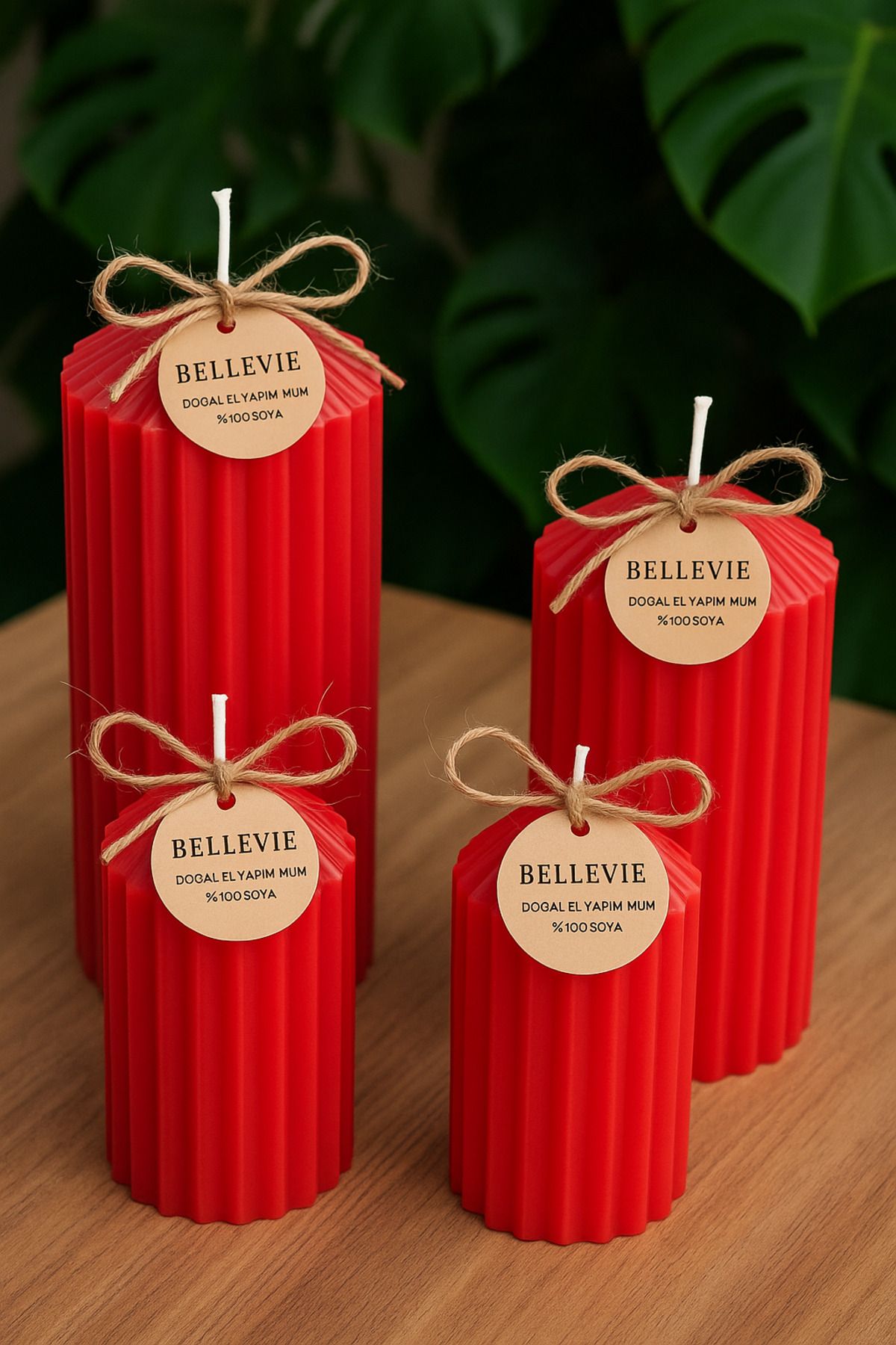 Handmade Bellevie candles dekoratif mumlar 4'lu set doğal el emeği