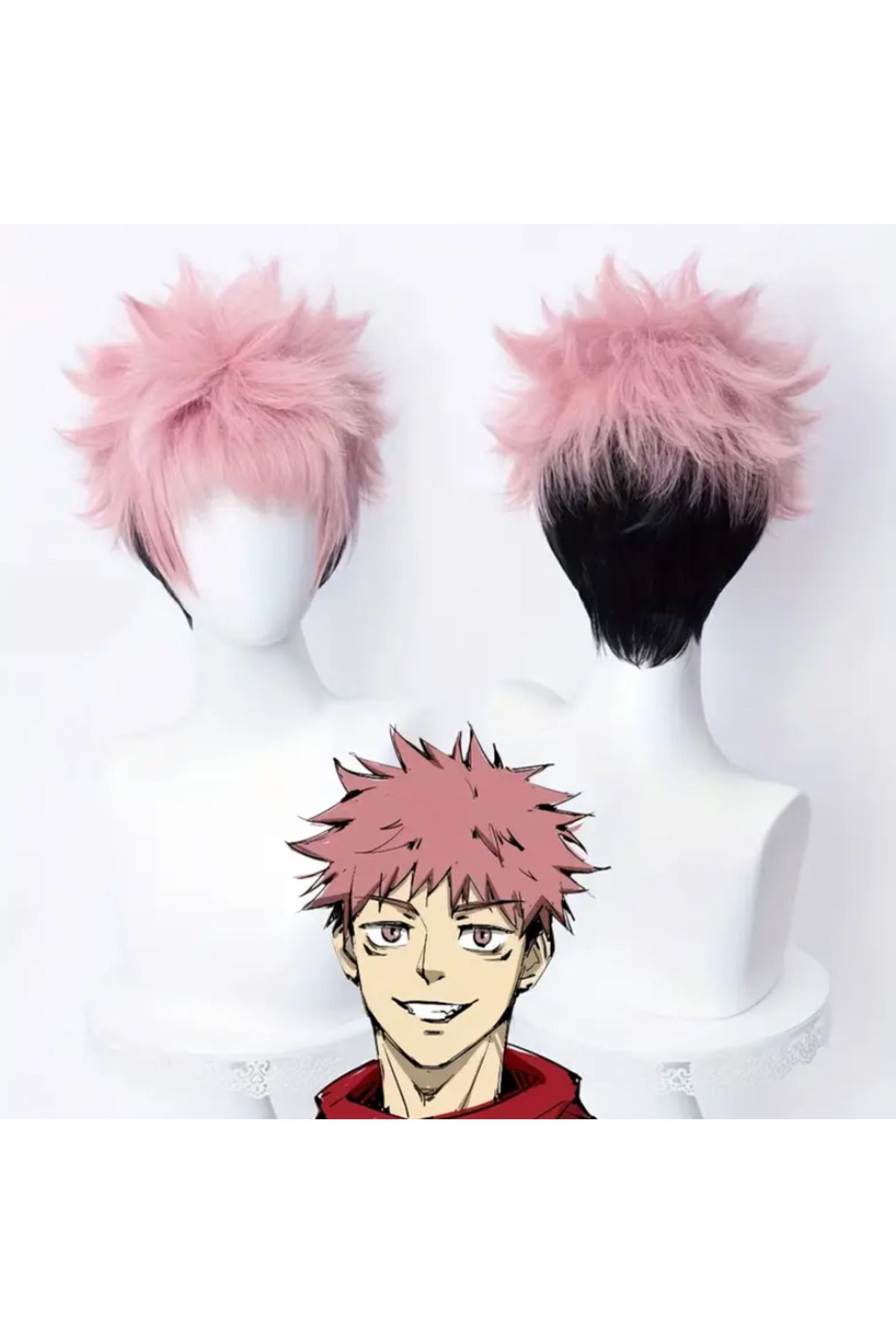 Butic Anime Cosplay İtadori Yuuji Jujutsu Kaisen Peruk Sentetik Peruk Çift Renkli