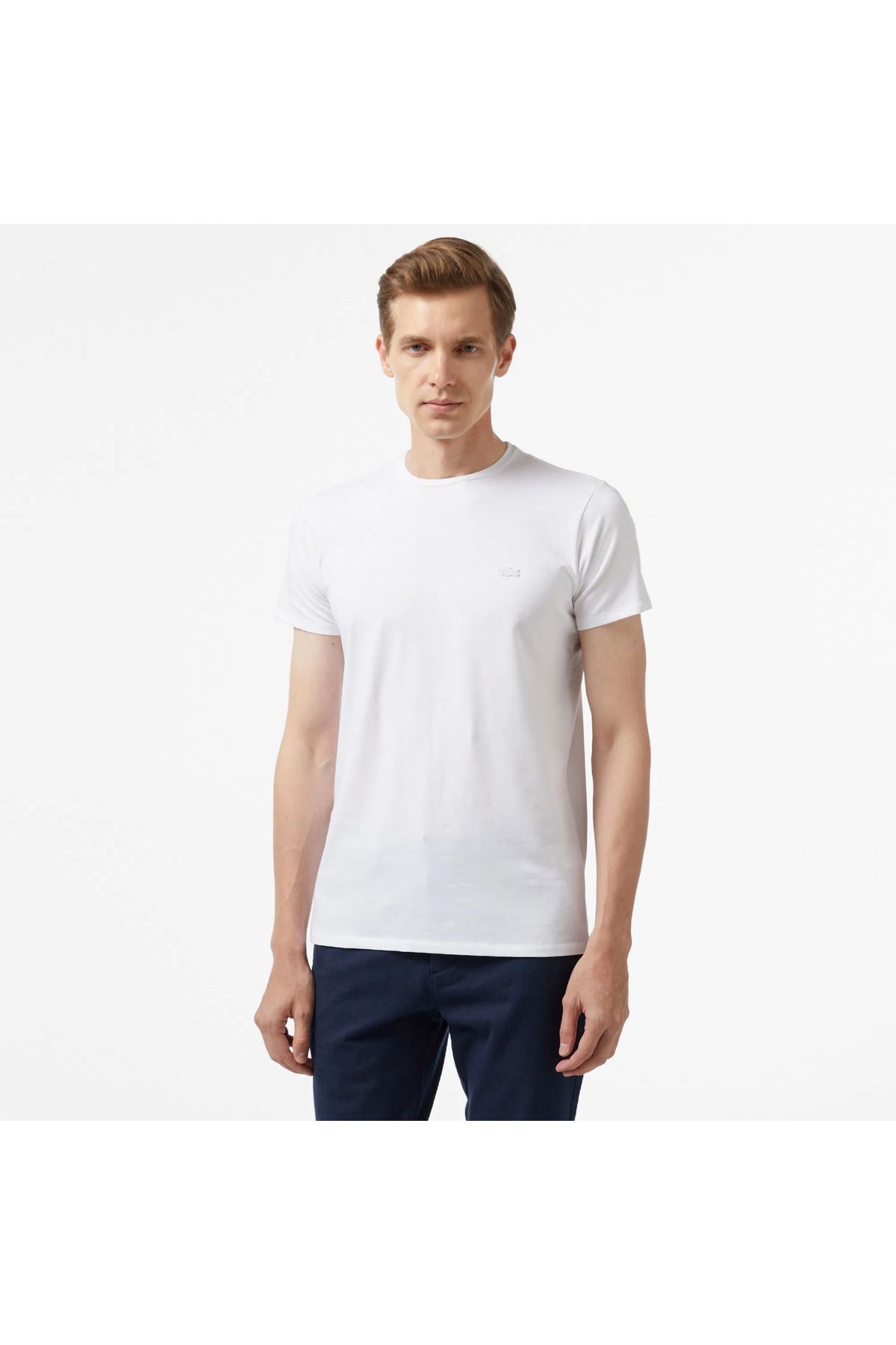 Lacoste Erkek Slim Fit Bisiklet Yaka beyaz T-Shirt