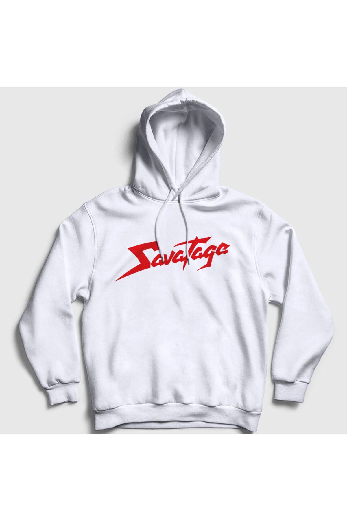 Presmono Unisex Beyaz Logo Metal Savatage Kapüşonlu Sweatshirt 549770tt