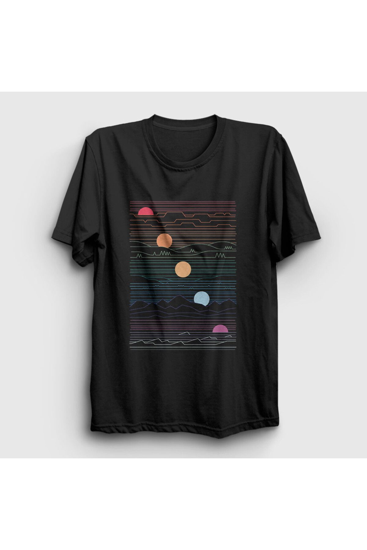 Presmono Unisex Siyah Sun Phases Güneşin Fazları T-Shirt 551698tt