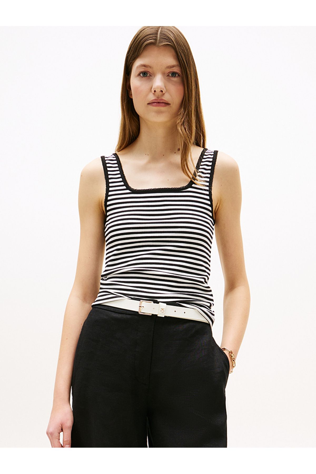 Tommy Hilfiger Ribbed Square Neck Slim Tank Top