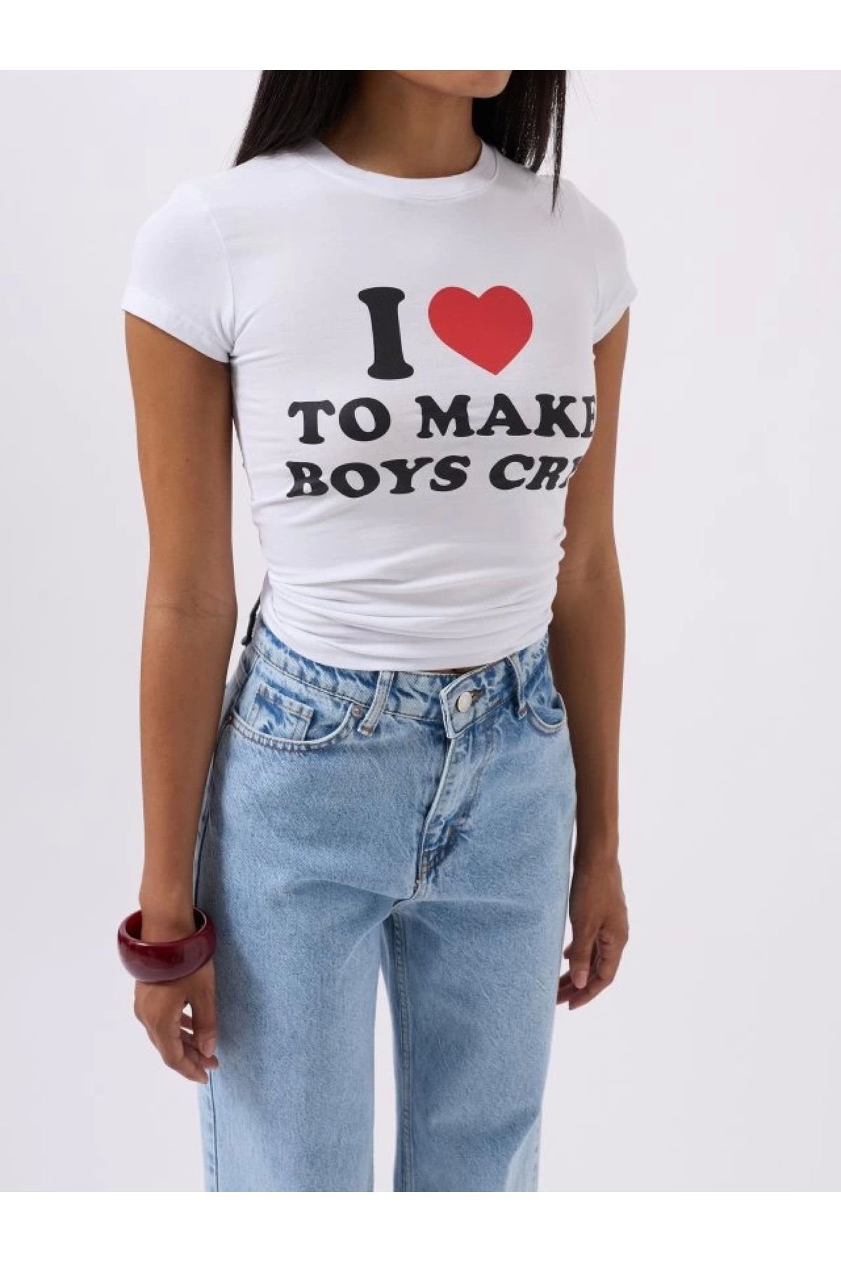 POLEXP Nakış Detay Baskılı Crop T-Shirt