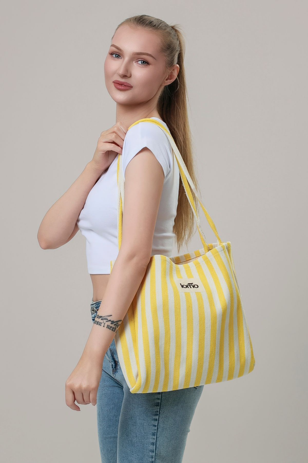 Lomo Bags Lomo One Omuz Çantası – Hem Günlük Hem Tatil Şıklığı Mini Clutch Hediye - Sarı Çizgili
