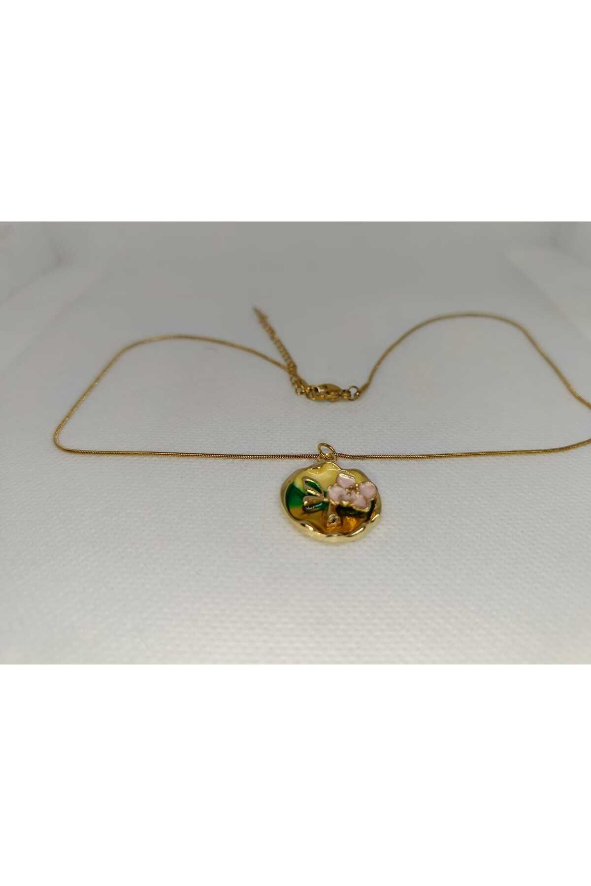 Store Çiçek Desenli Moda Paslanmaz Çelik Gold Kolye