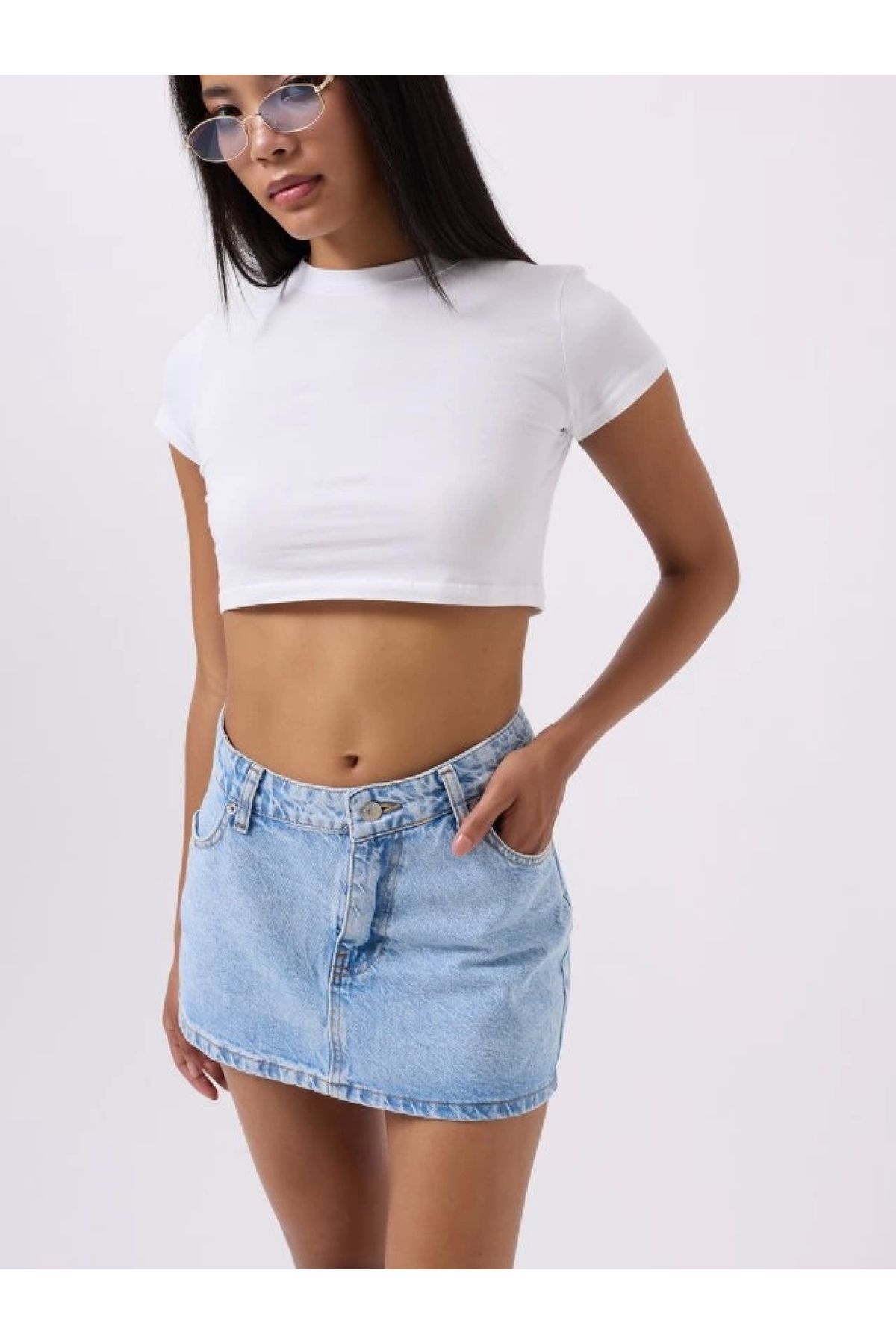 POLEXP Asimetrik Kesim Denim Mini Etek