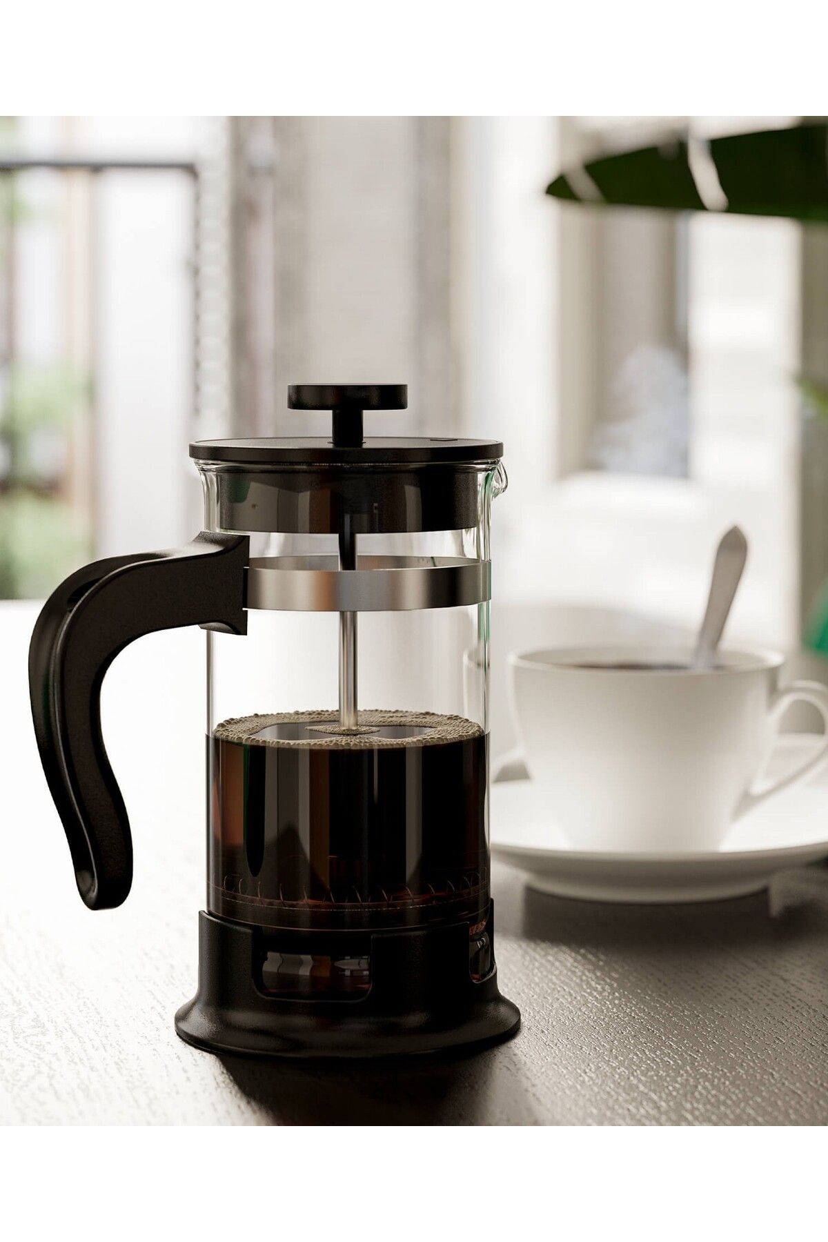 IKEA KALİTELİ Cam French Press Hacim 400 ml İkea Bitki Çayı Kahve Demliği Şeffaf Yükseklik 17 Cm