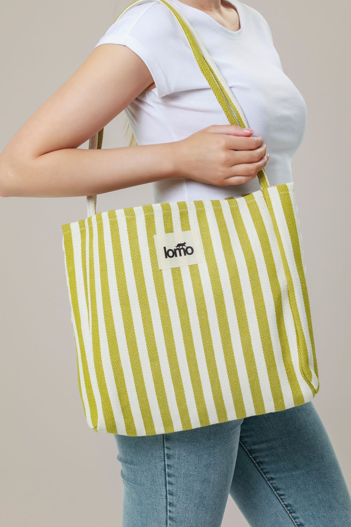 Lomo Bags Lomo One Omuz Çantası – Hem Günlük Hem Tatil Şıklığı Mini Clutch Hediye - Fıstık Yeşili Çizgili
