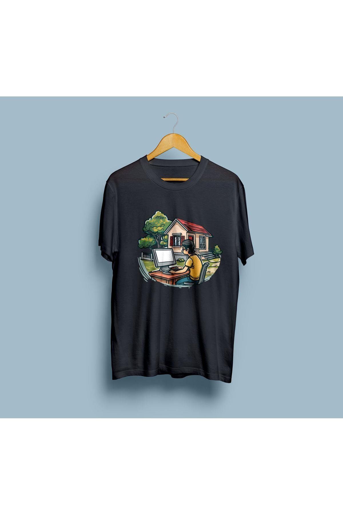bahriyeli.jpeg Oversize Yazılımcı Bilgisayar Ağaç ve Ev tasarım unisex T-shirt