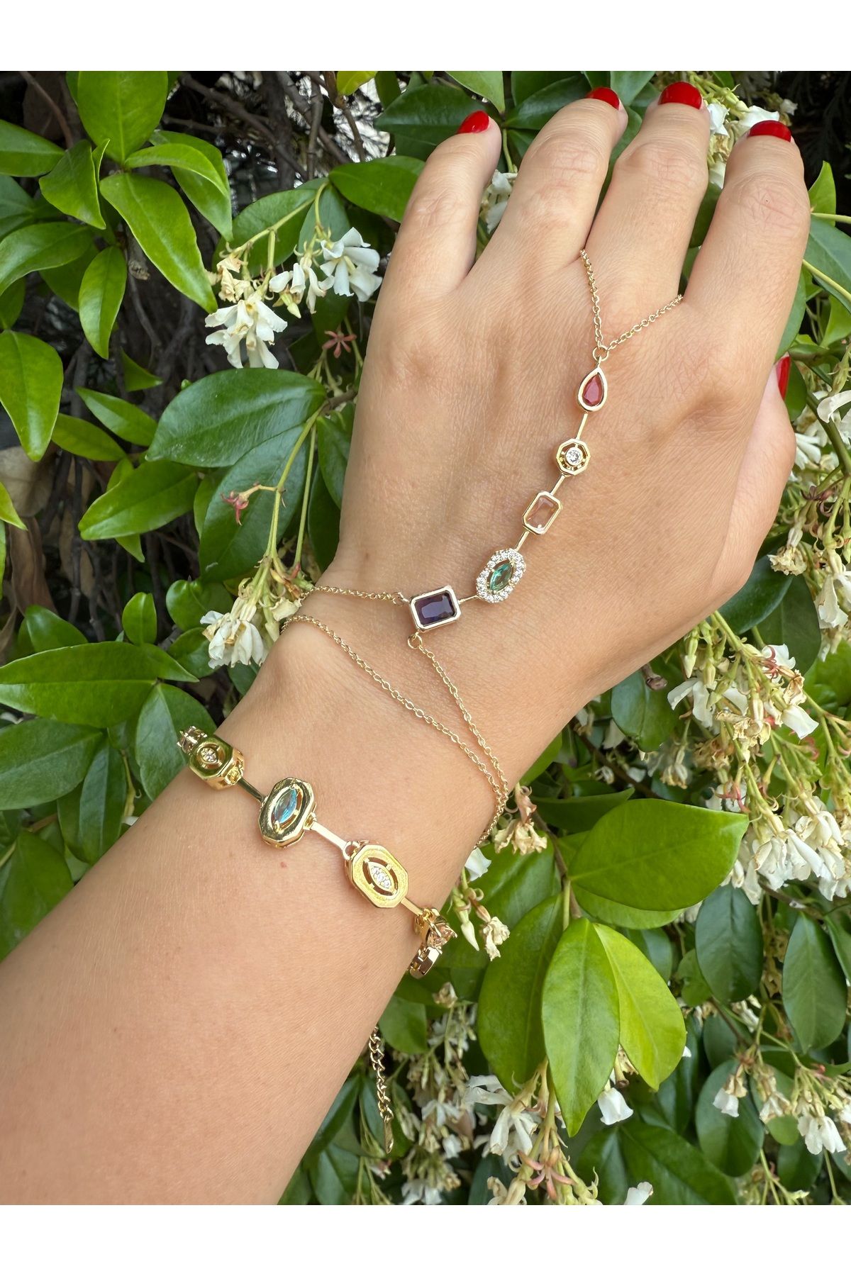 bs bellss accessory Gold 7 Element Renkli Taşlı Bileklik