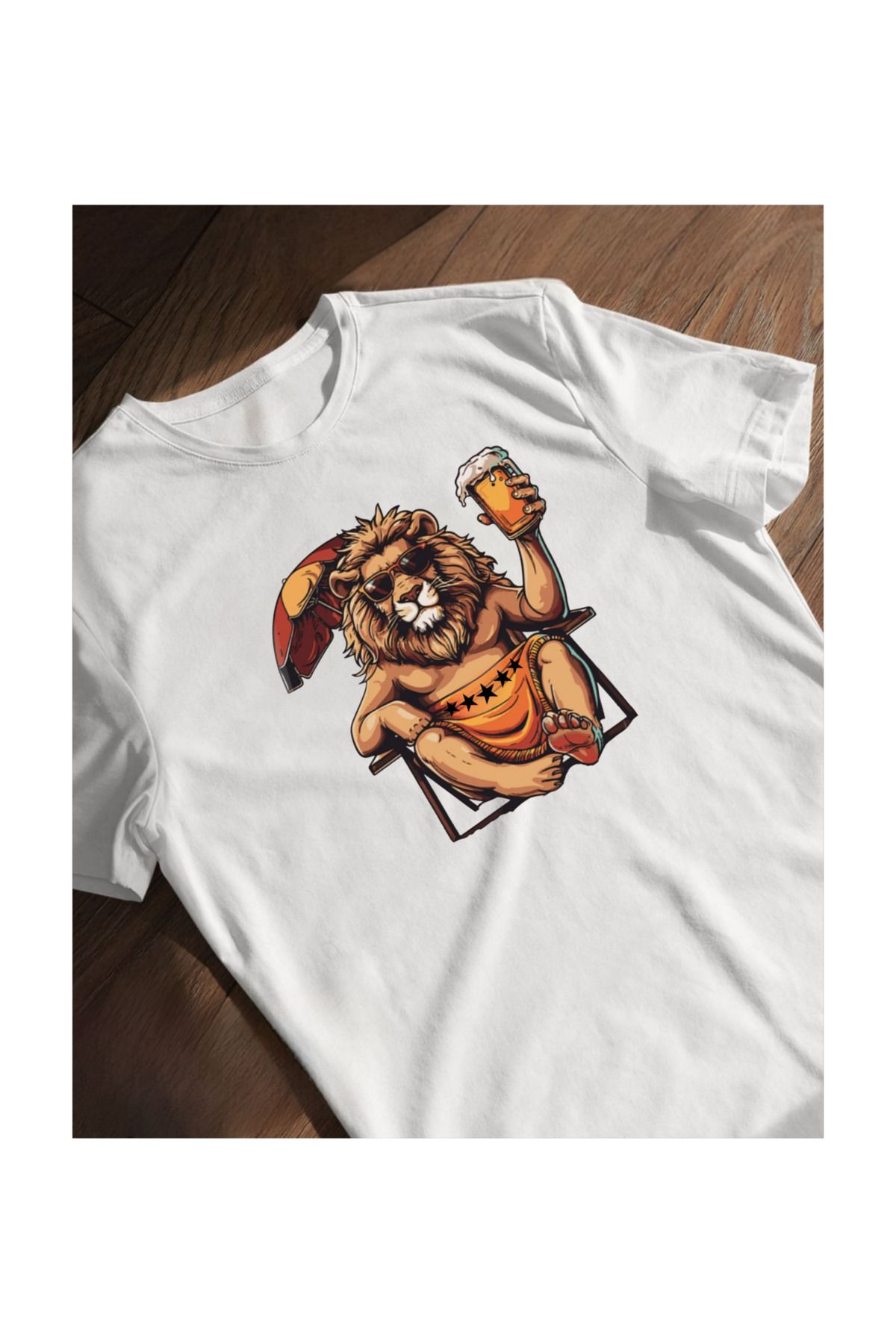 SARI ASLAN TATİLDE 5 YILDIZ TEMALI TSHIRT %100 PAMUK