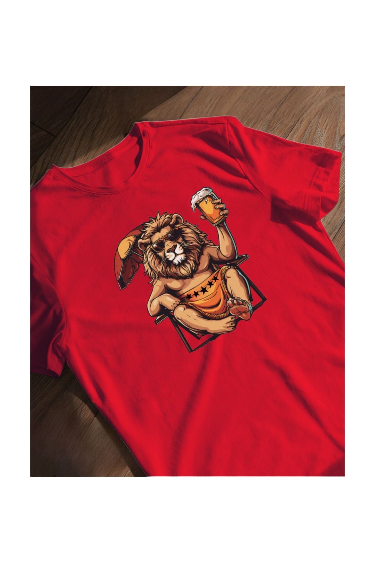 SARI ASLAN TATİLDE 5 YILDIZ TEMALI TSHIRT %100 PAMUK