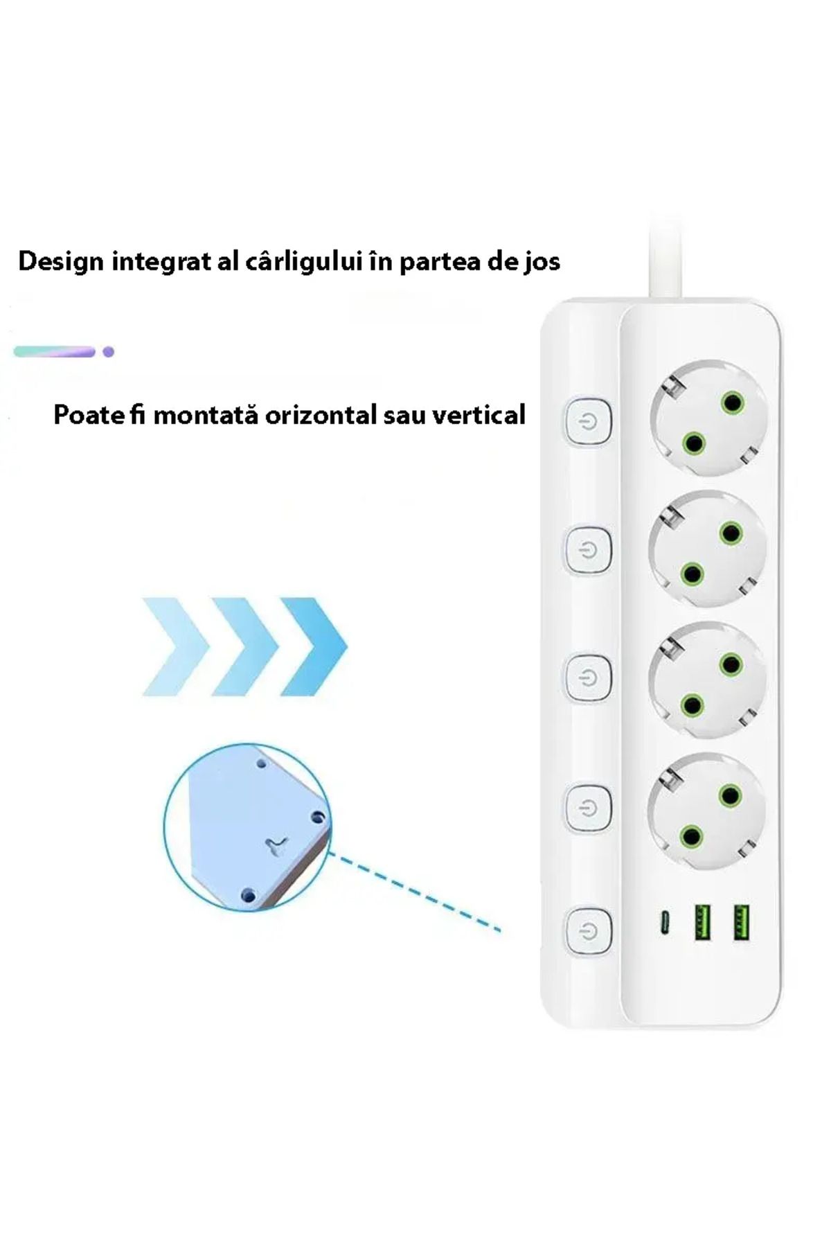 miraza-Miraza Multifunctional Extension Cord, 2500w Maximum Power Outlets, 2 x USB-A, 1 x PD USB-C, 2M Cable 2