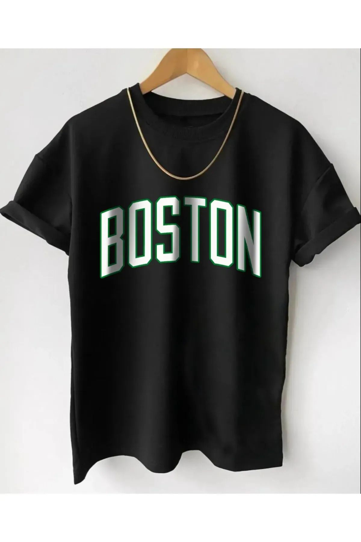 Koklonmoda Unisex Boston Baskılı Oversize T-Shirt