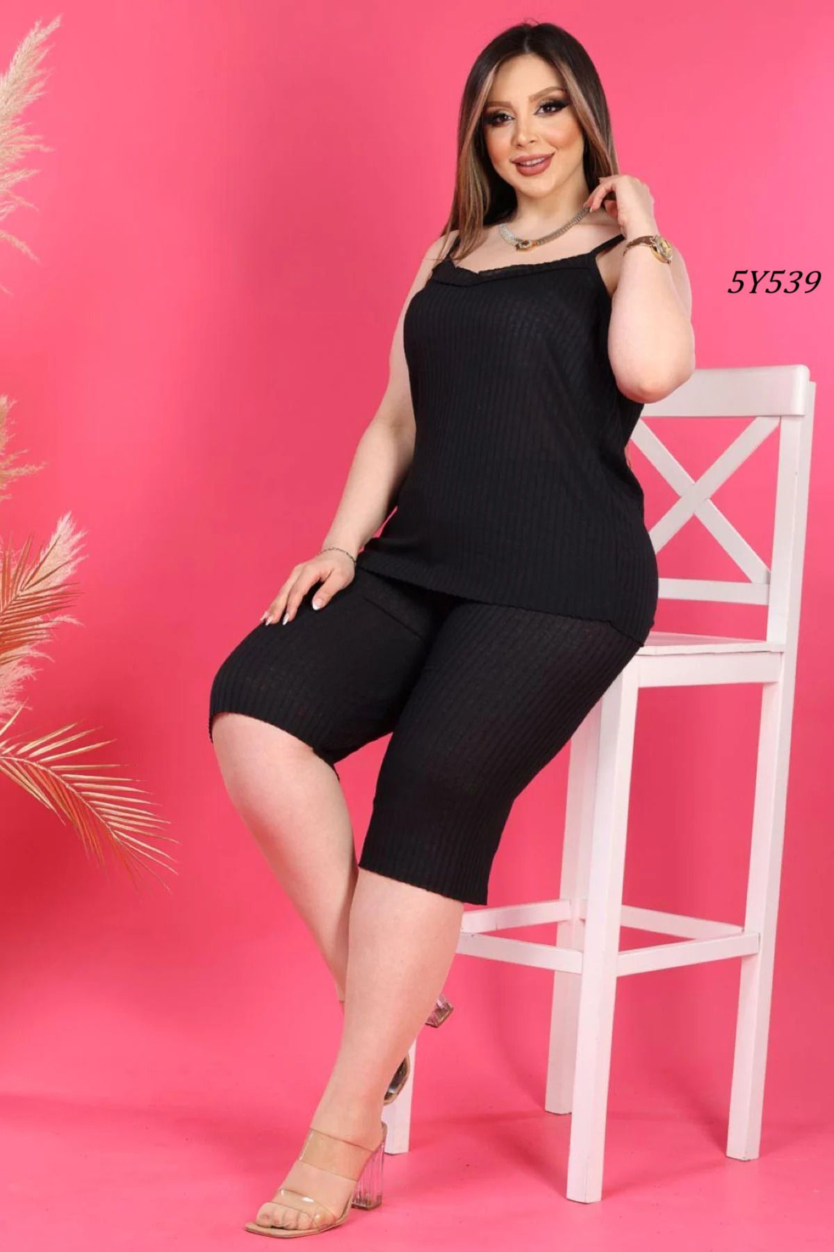Remon Büyük Beden İp Askılı Kapri Pijama Takımı 5Y539