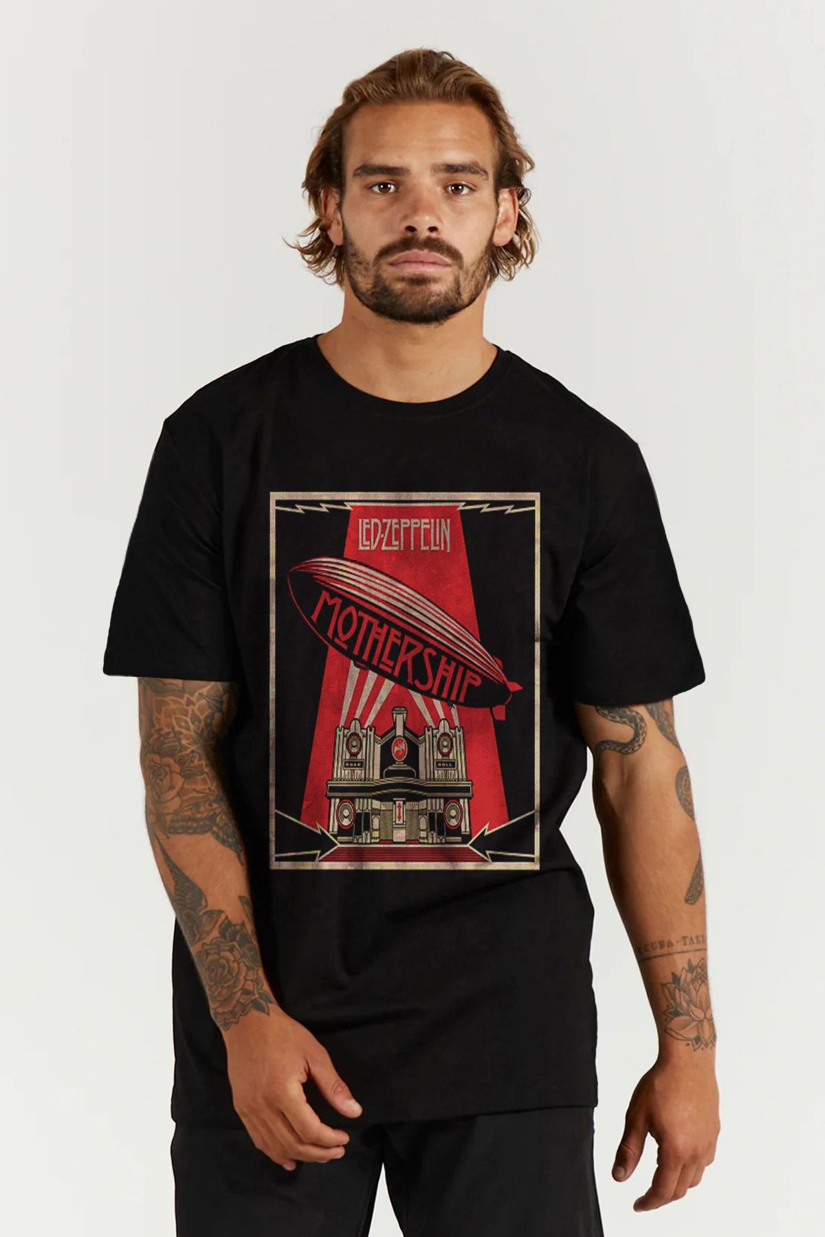 MODA Led Zeppelin Baskılı Oversize Kalıp Siyah Geniş Bol Kesim Erkek Tişört