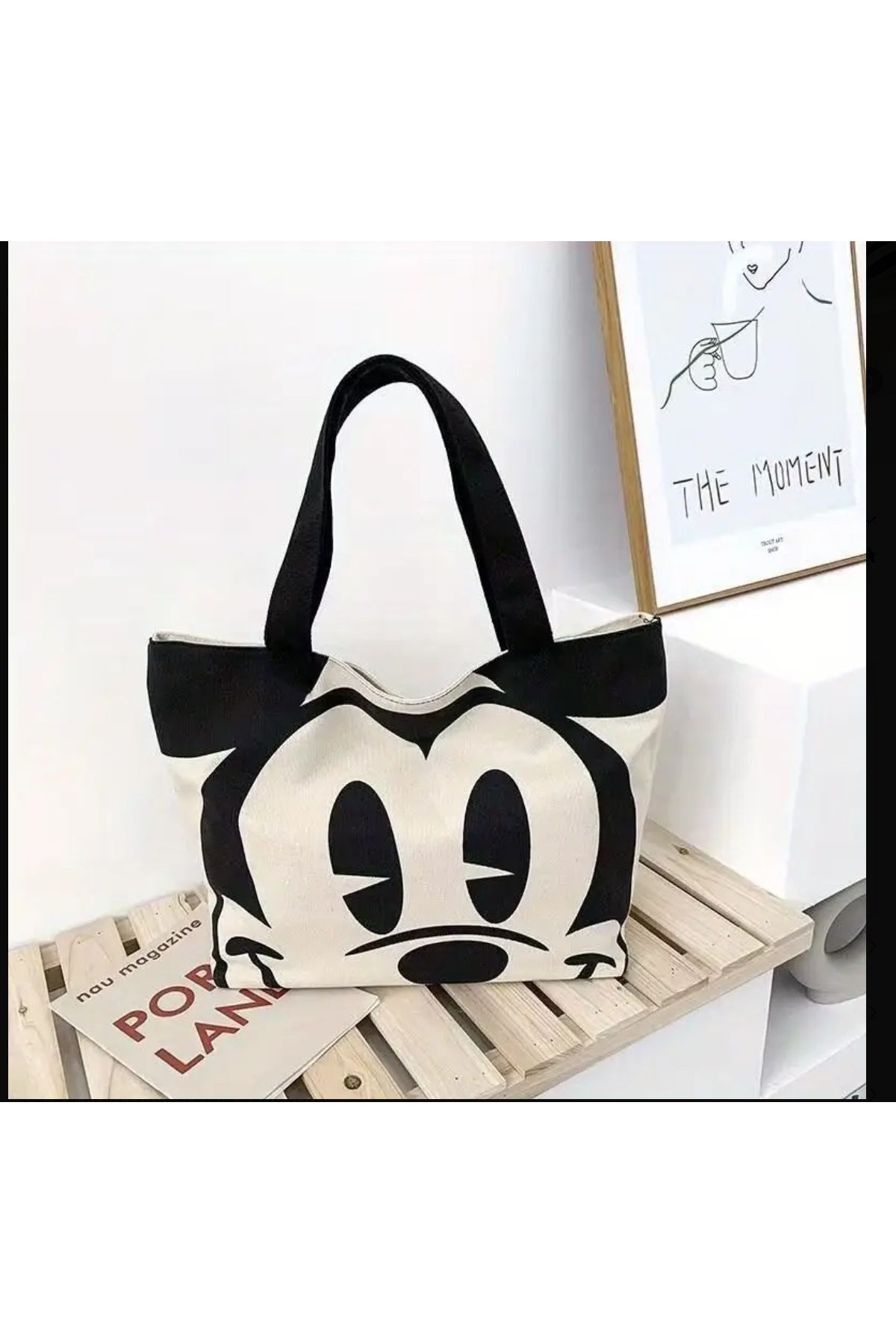ORGANICYOU PUTIAN Disney Minnie Mouse Cartoon Canvas Tote Çanta - Büyük Kapasite