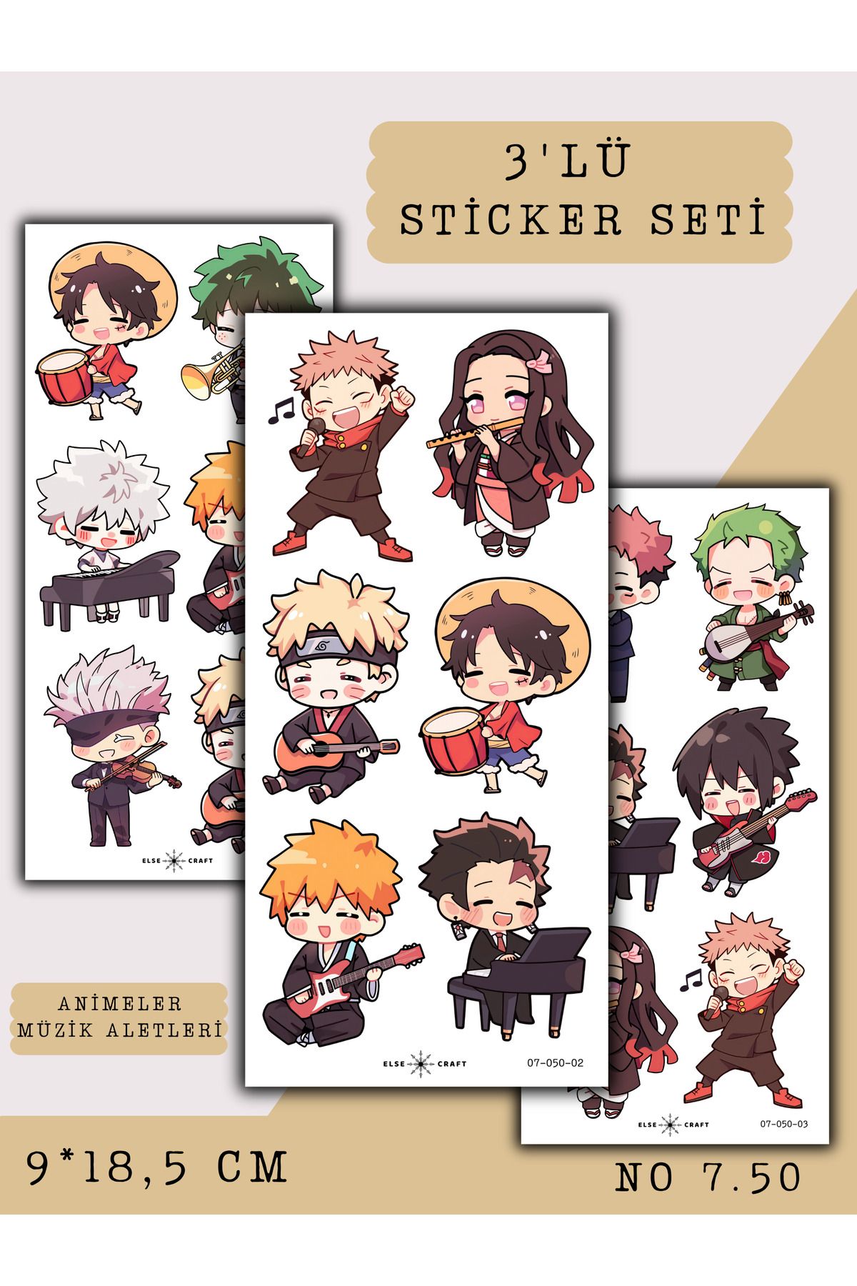 Else Craft 3'lü Animeler Müzik Aletleri Anime Manga Temalı Sticker 7.50