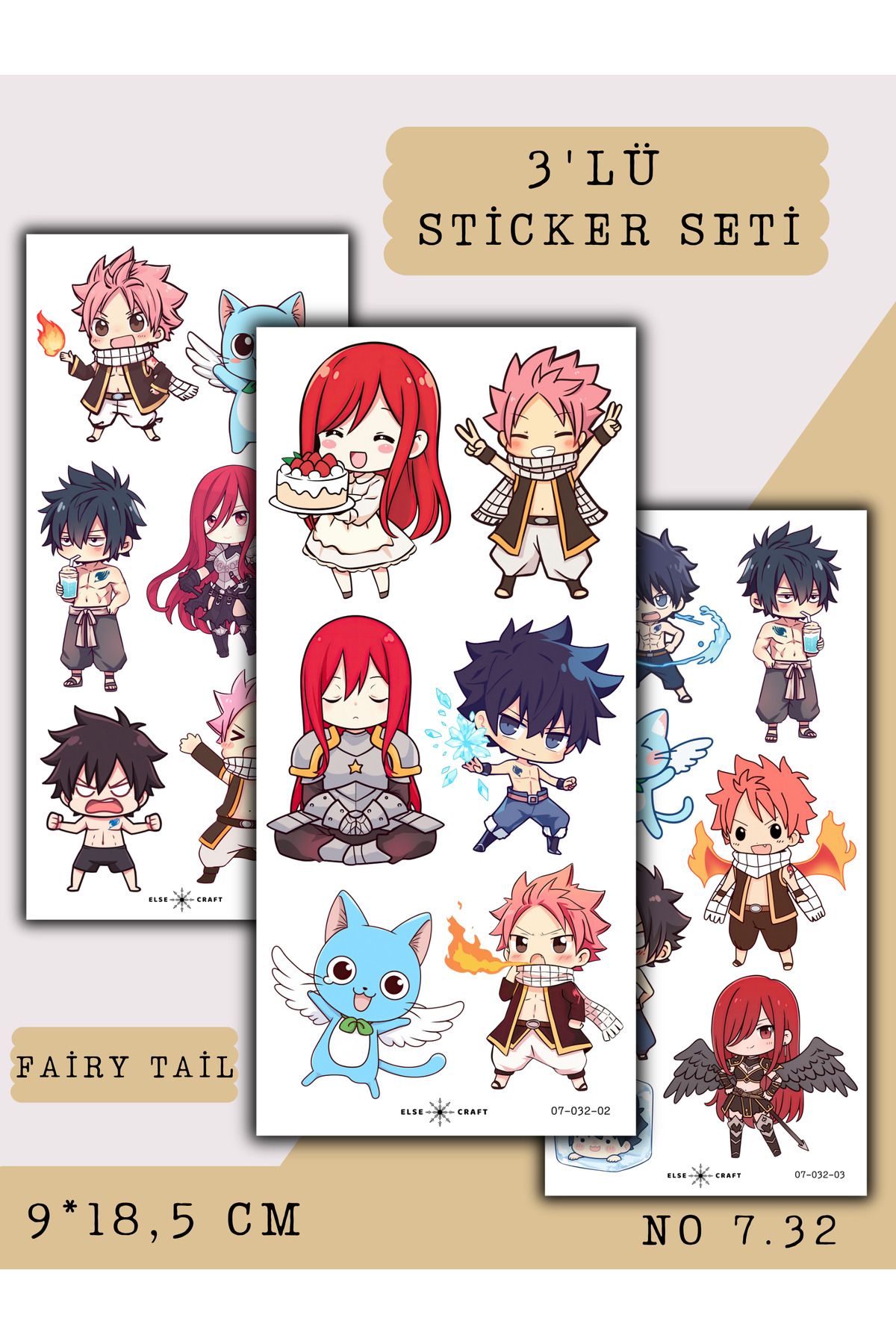 Else Craft 3'lü Fairy Tail Anime Manga Temalı Sticker 7.32