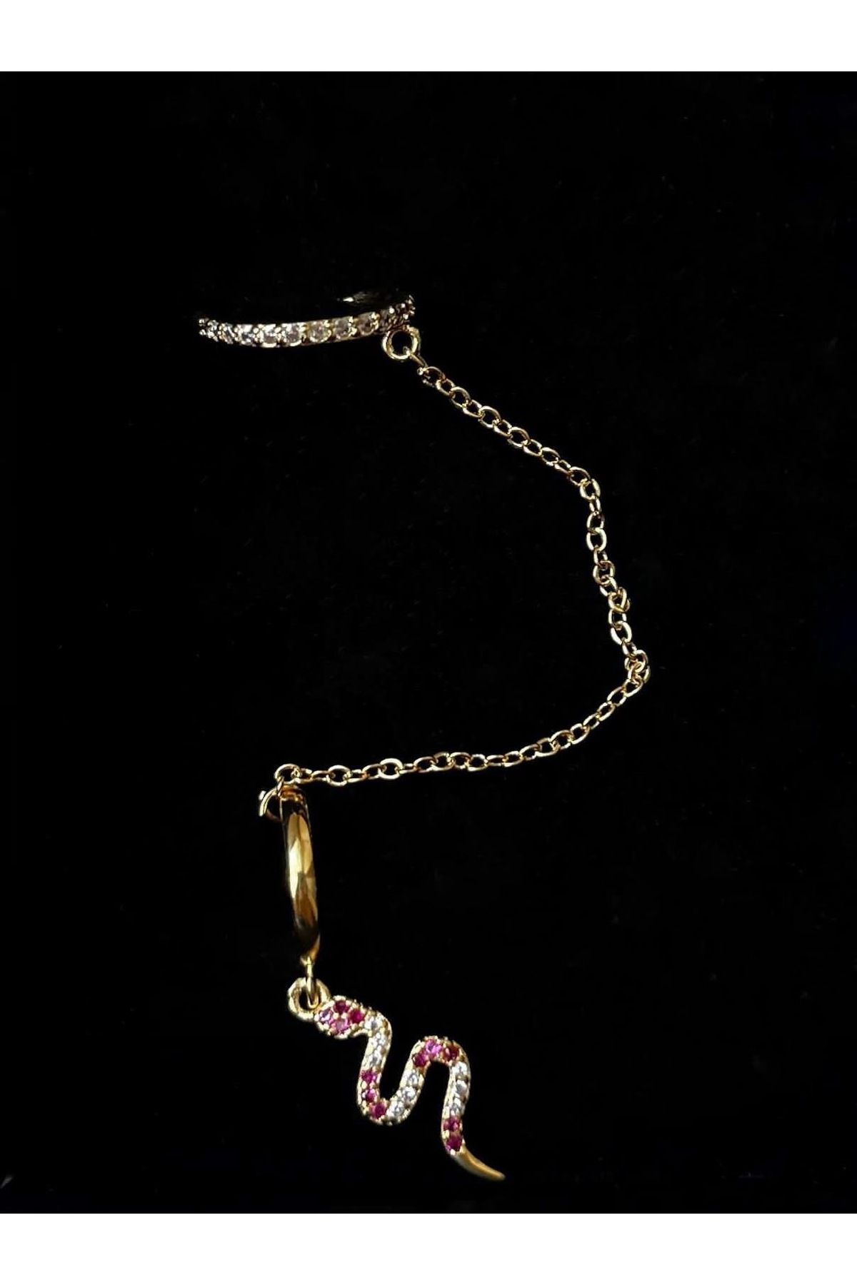 MODA Earcuff Zincirli Yılan Model Minimal Halka Küpe