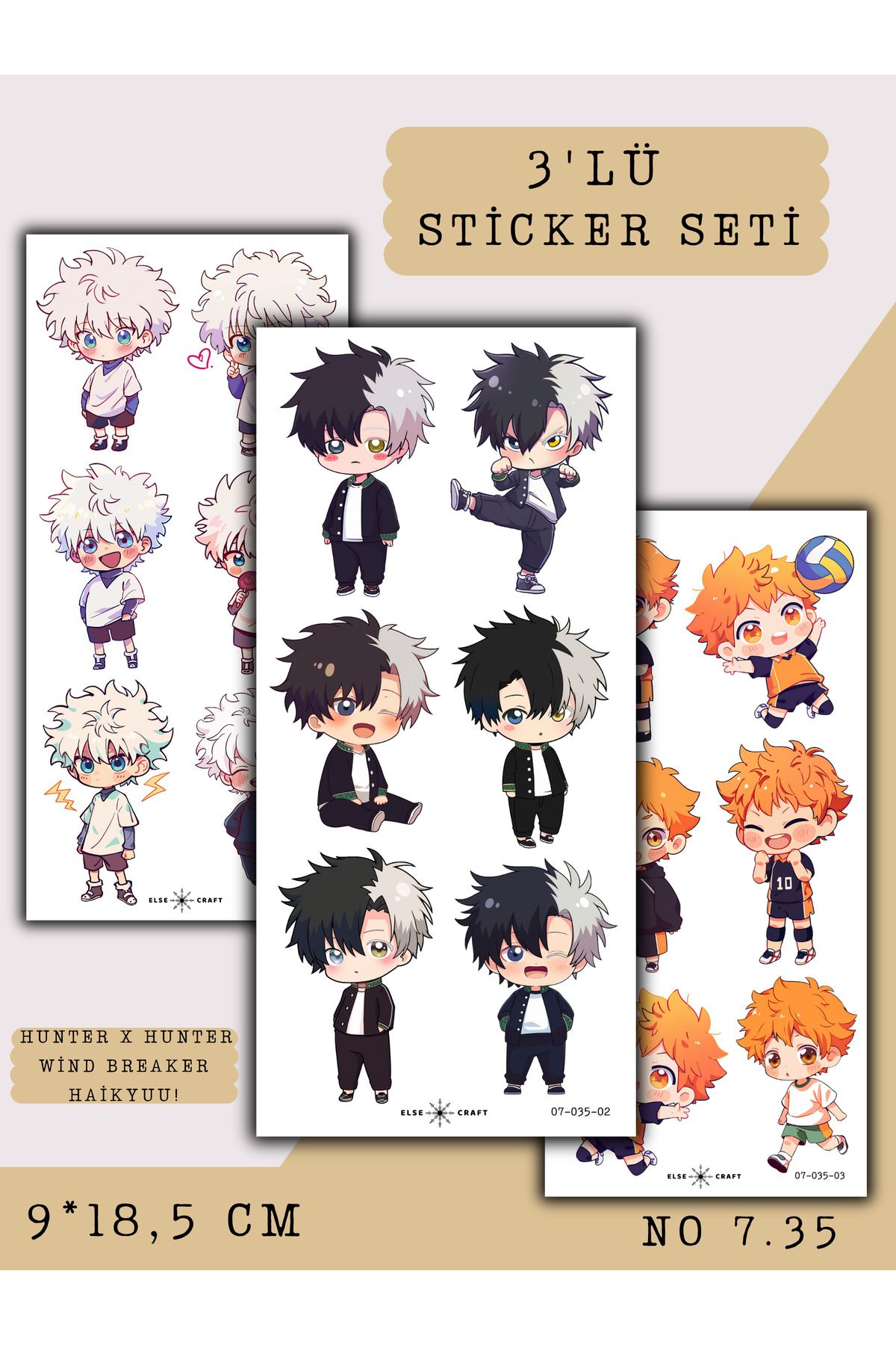 Else Craft 3'lü Hunter X Hunter - Wind Breaker - Haikyuu! Anime Manga Temalı Sticker 7.35