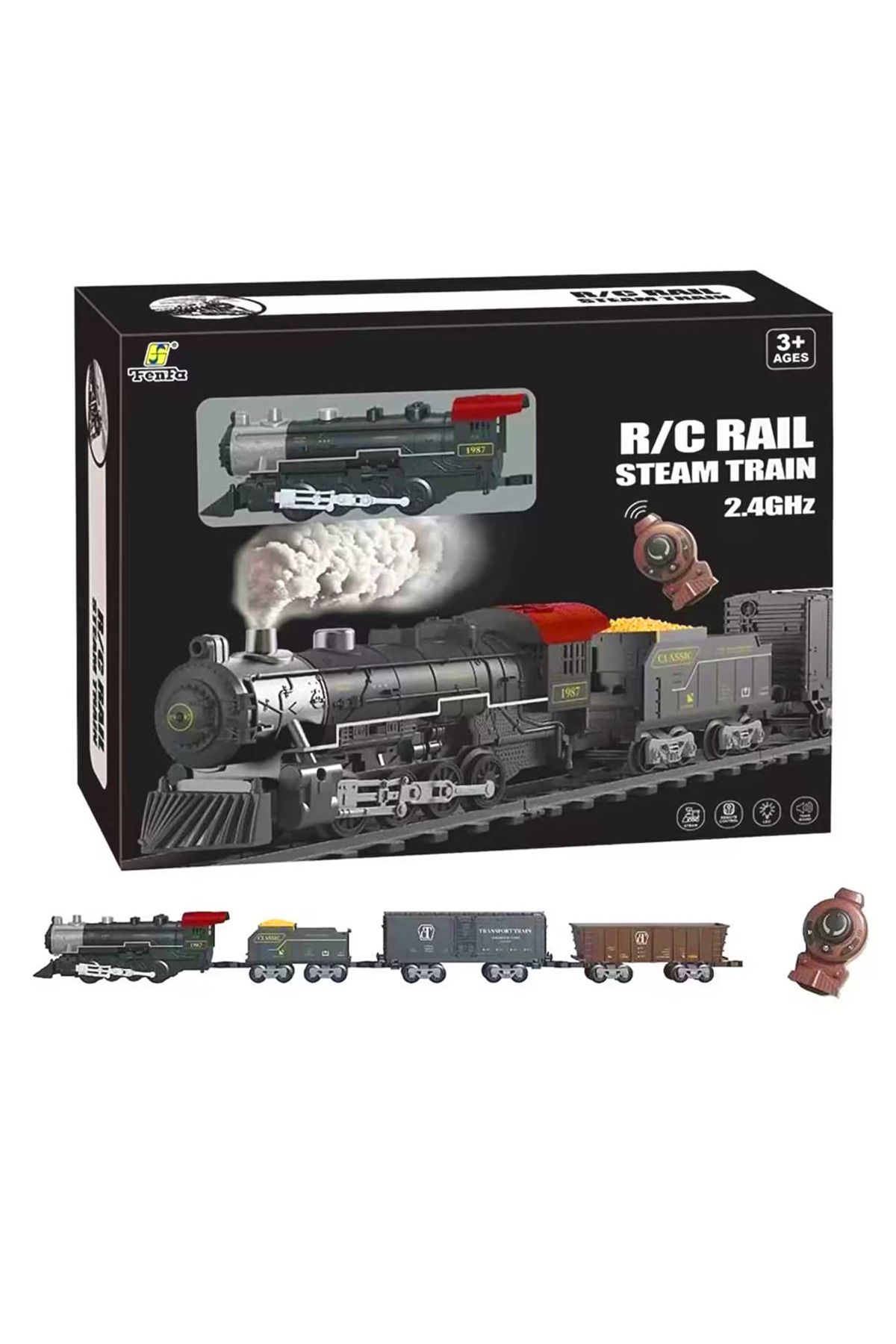Art Tone BAŞEL KLASİK BUHARLI TREN SETİ RAİL STEAM TRAİN R/C 2.4GHZ SESLİ IŞIKLI 3+