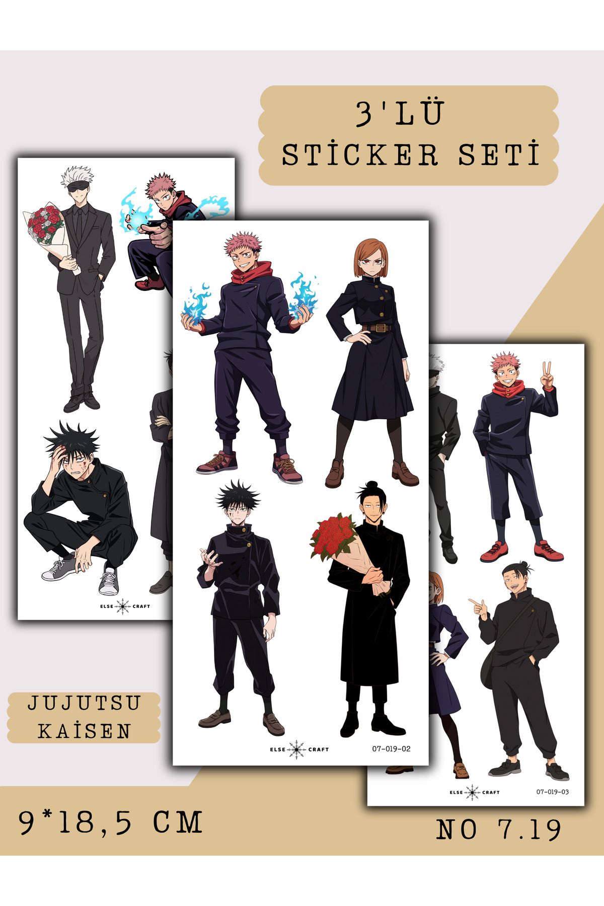 Else Craft 3'lü Jujutsu Kaisen Anime Manga Temalı Sticker 7.19