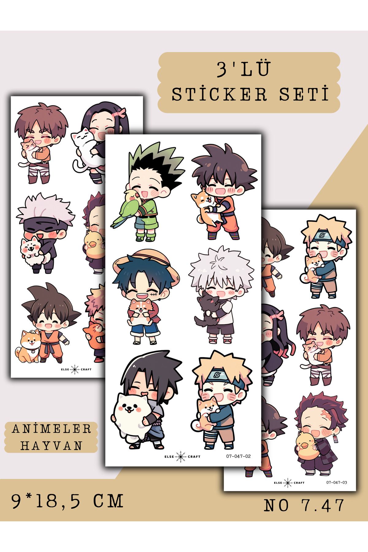 Else Craft 3'lü Animeler Hayvan Anime Manga Temalı Sticker 7.47