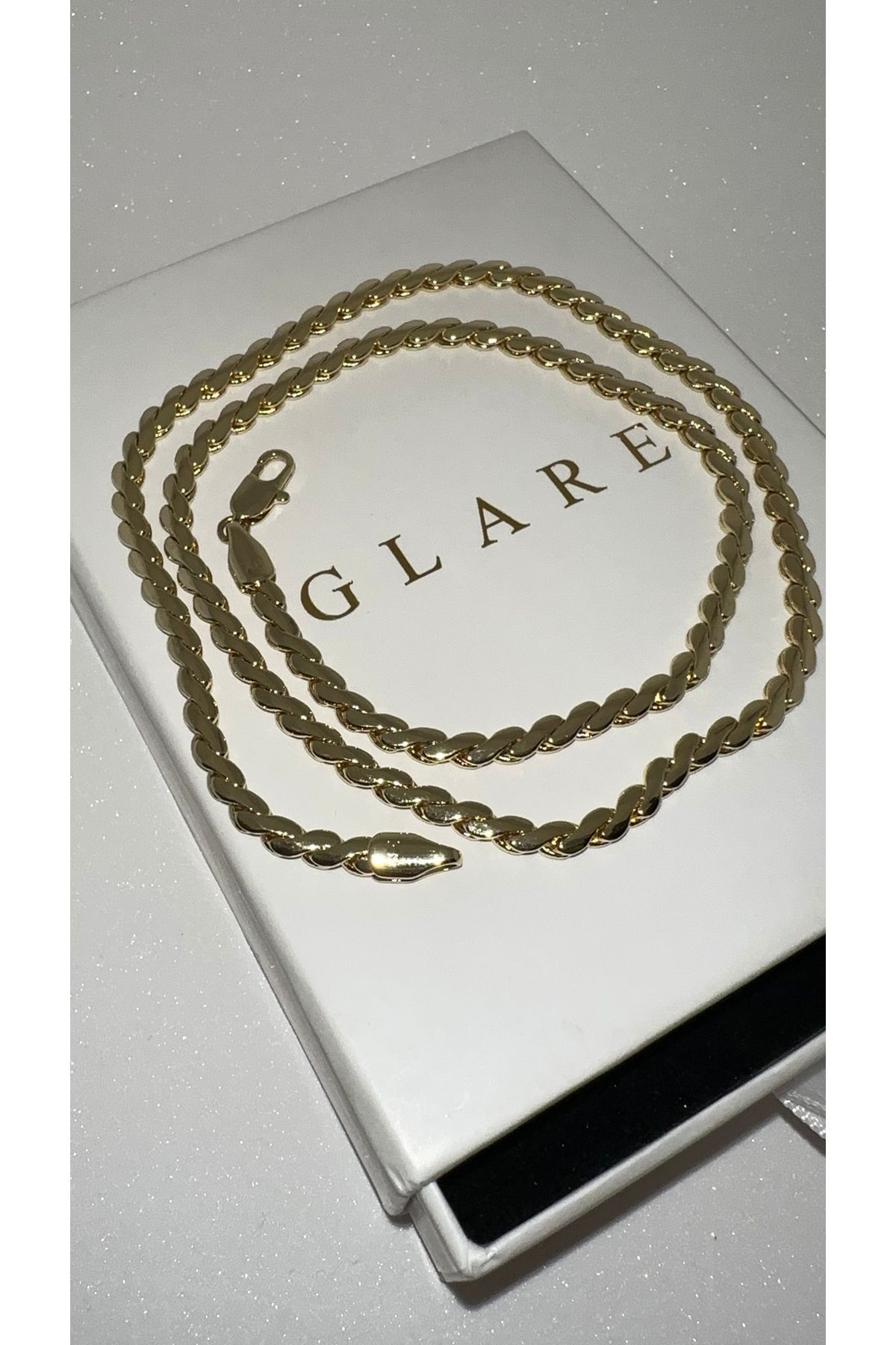 GLARE JEWELRY Zincir Burma Model 14k Altın Renginde Lüks Kuyumcu Modeli Zincir Çelik Kolye