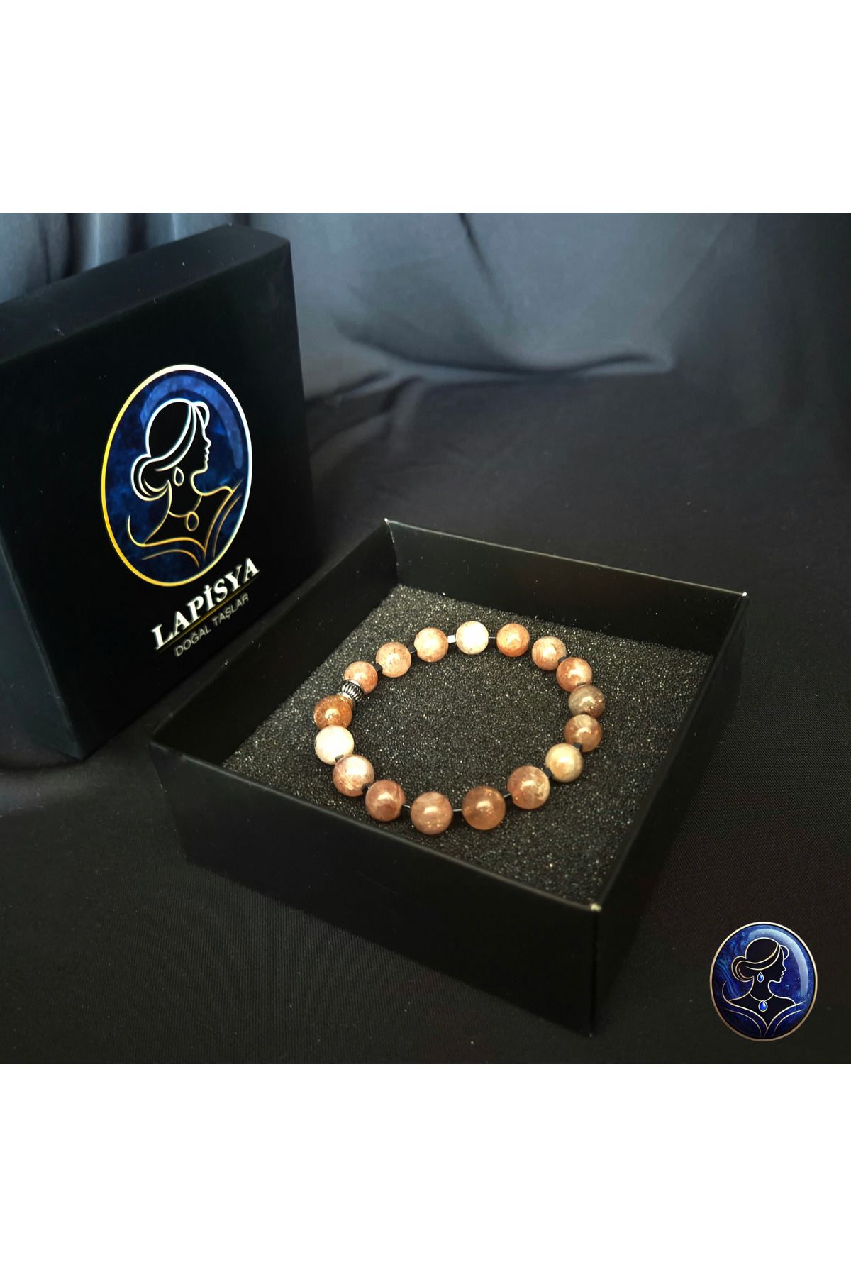 Lapisya Doğal Taş A Kalite 8 mm Küre Güneş Taşı Kadın - Erkek Unisex Bileklik
