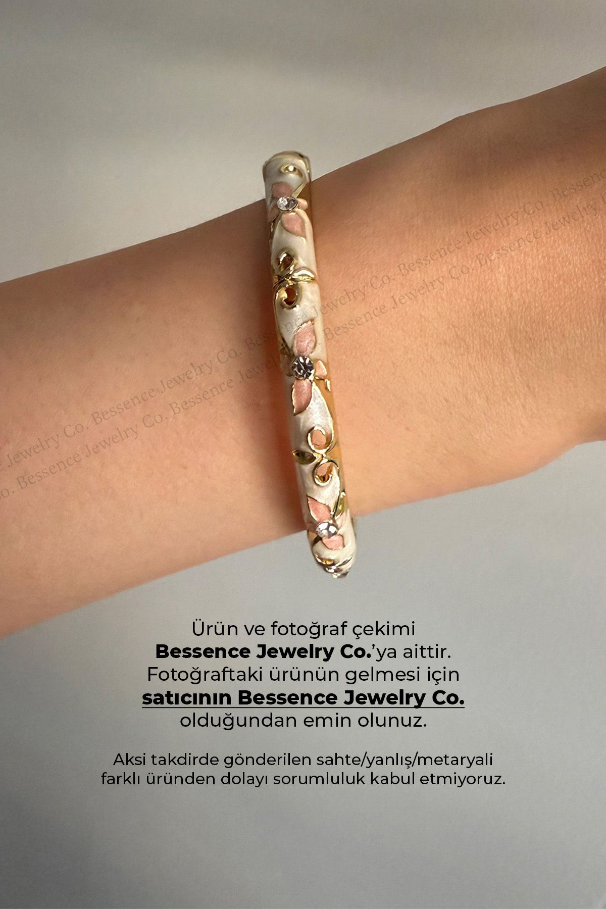 Bessence Jewelry Co Ekru Mineli Kelepçe, Bileklik-Çelik,