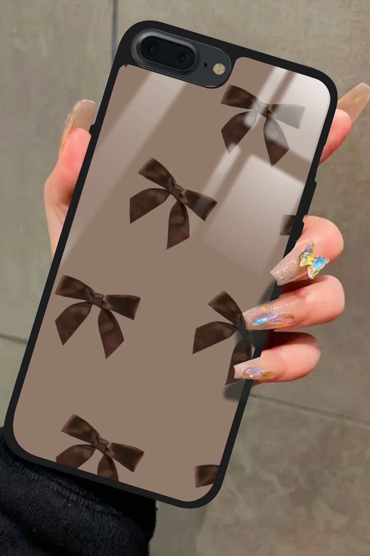 Snacase iPhone 7 Plus Uyumlu Kahverengi Kurdele Tasarımlı Glossy Premium Kılıf