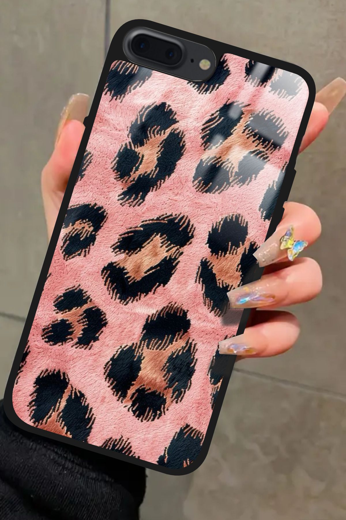 Snacase iPhone 8 Plus Uyumlu Pembe Leopar Tasarımlı Glossy Premium Kılıf