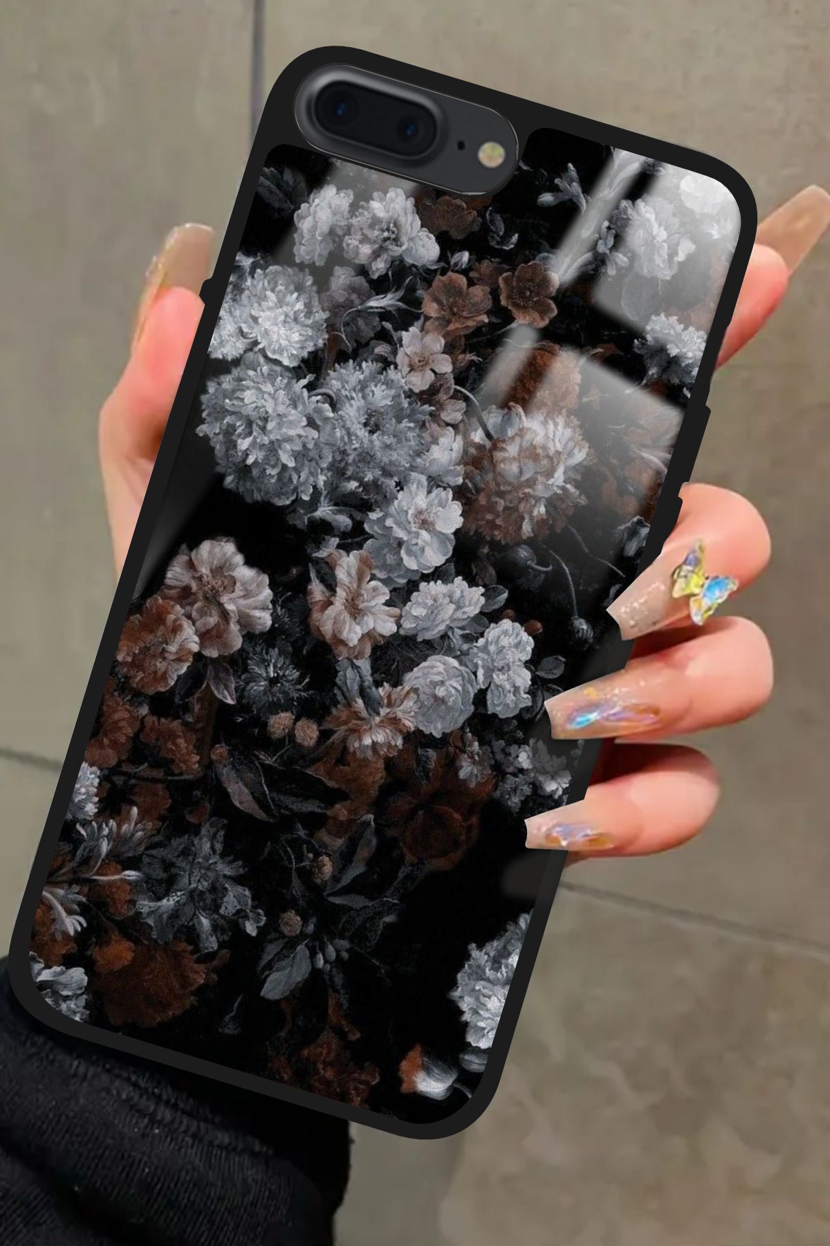 Snacase iPhone 8 Plus Uyumlu Beyaz Çiçek Tasarımlı Glossy Premium Kılıf